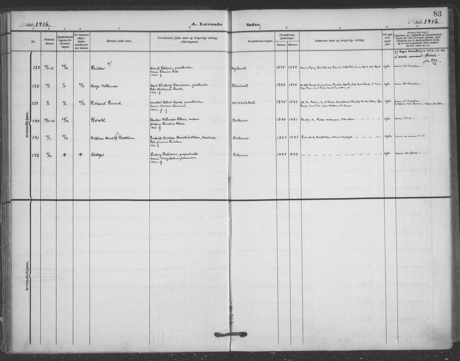 Sør-Varanger sokneprestkontor, AV/SATØ-S-1331/H/Ha/L0005kirke: Parish register (official) no. 5, 1909-1919, p. 83