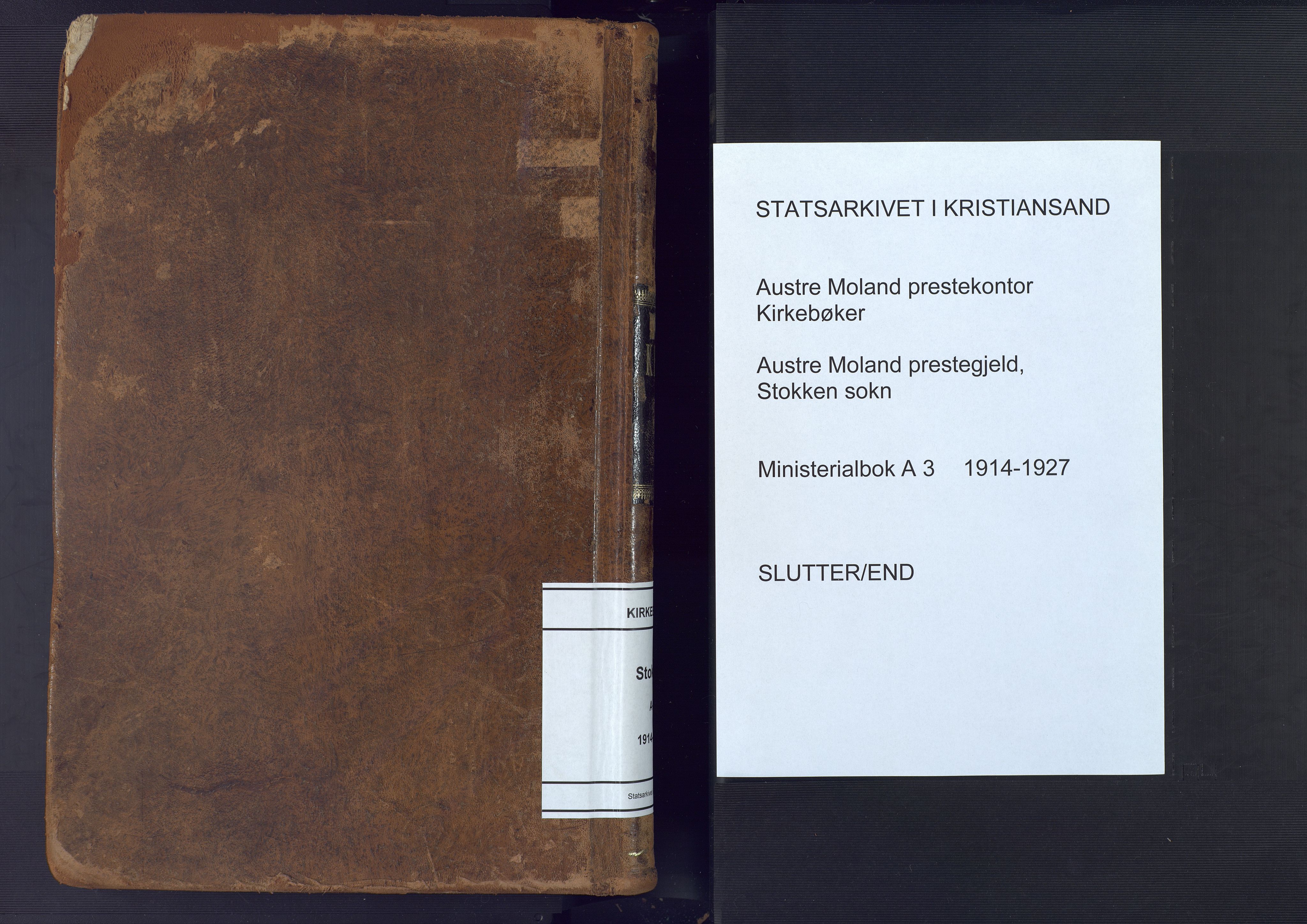 Austre Moland sokneprestkontor, AV/SAK-1111-0001/F/Fa/Fab/L0003: Parish register (official) no. A 3, 1914-1927