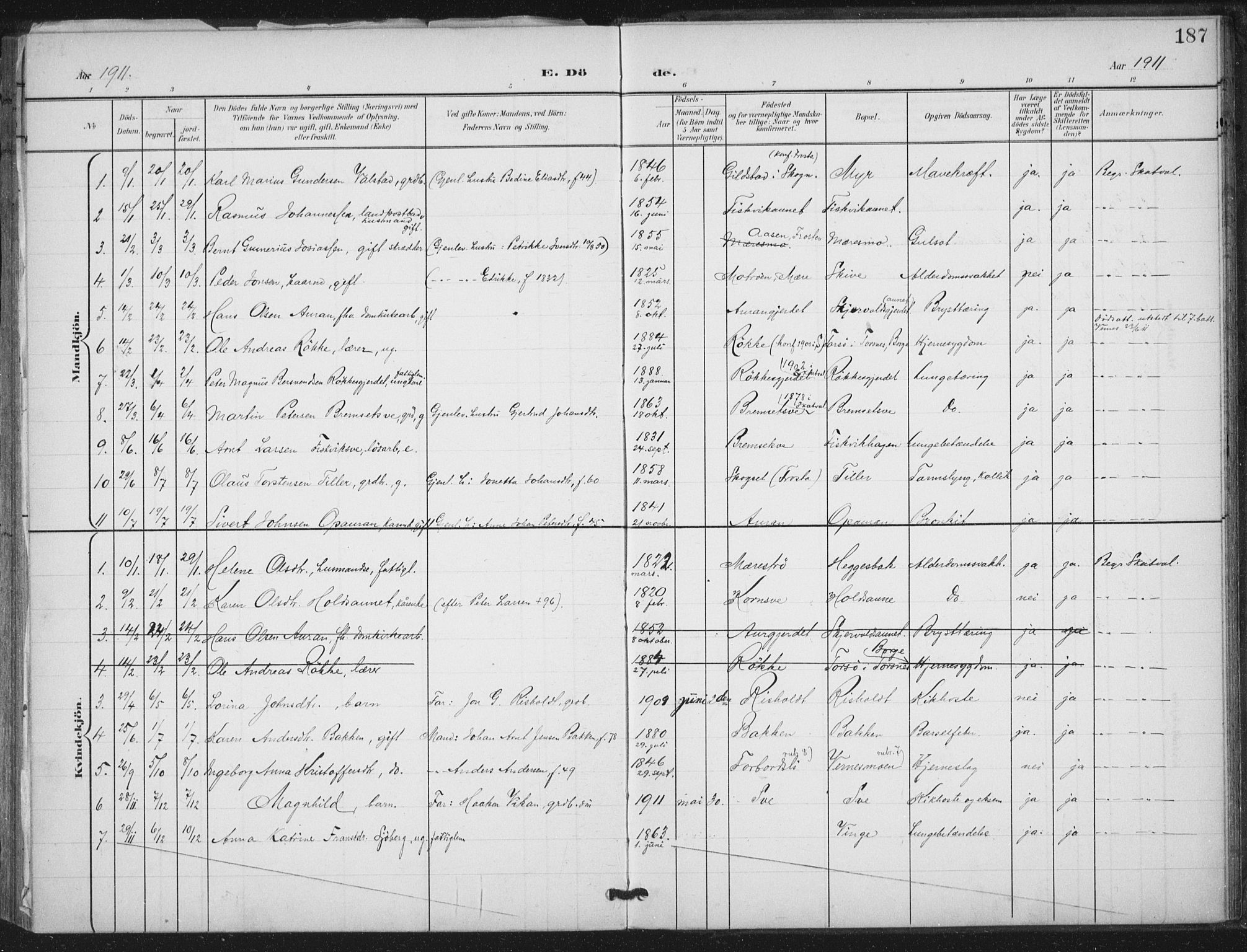 Ministerialprotokoller, klokkerbøker og fødselsregistre - Nord-Trøndelag, SAT/A-1458/712/L0101: Parish register (official) no. 712A02, 1901-1916, p. 187