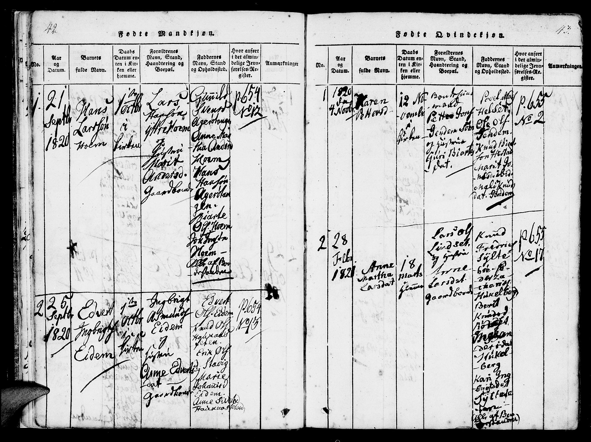 Ministerialprotokoller, klokkerbøker og fødselsregistre - Møre og Romsdal, AV/SAT-A-1454/565/L0747: Parish register (official) no. 565A01, 1817-1844, p. 42-43