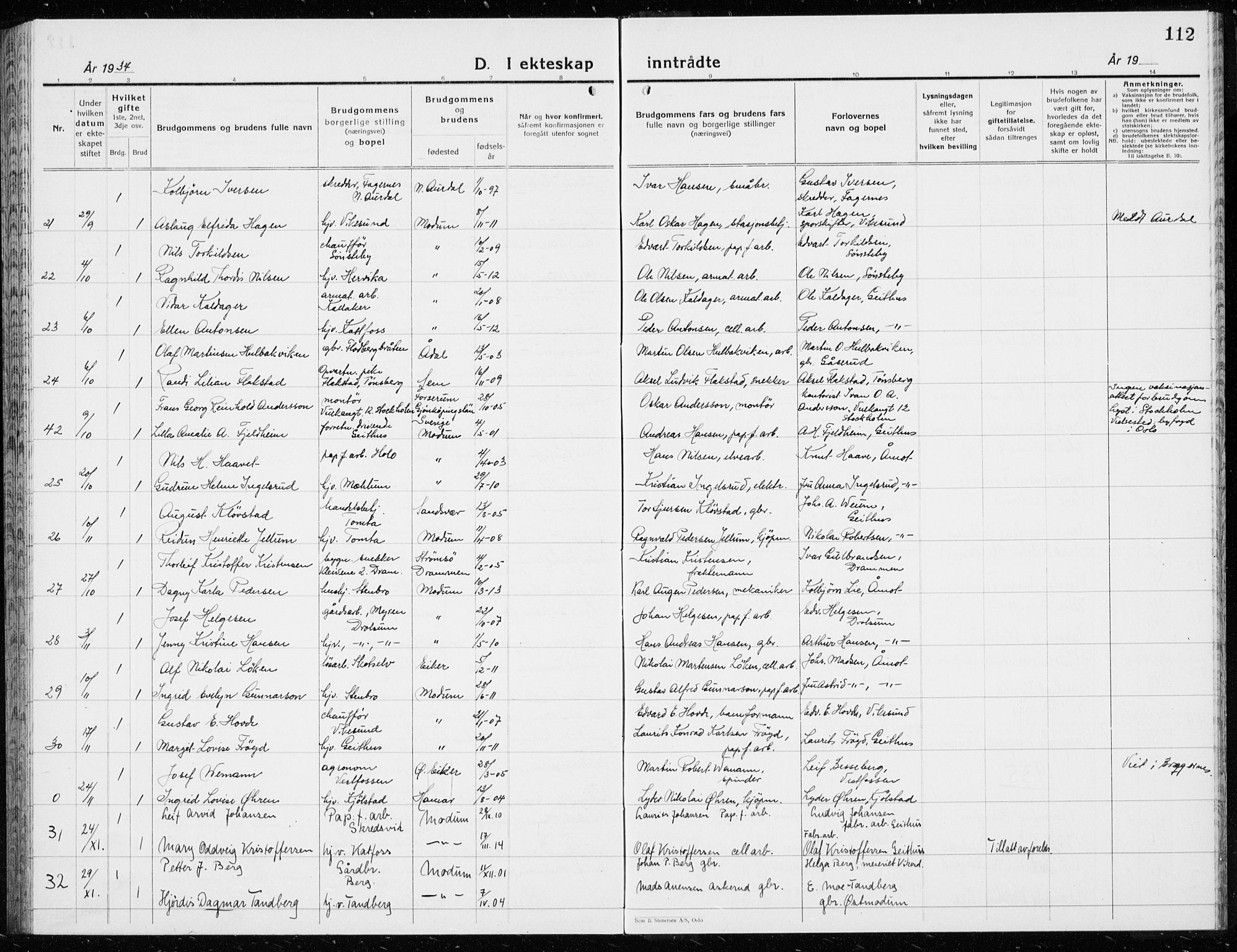 Modum kirkebøker, AV/SAKO-A-234/G/Ga/L0013: Parish register (copy) no. I 13, 1925-1938, p. 112