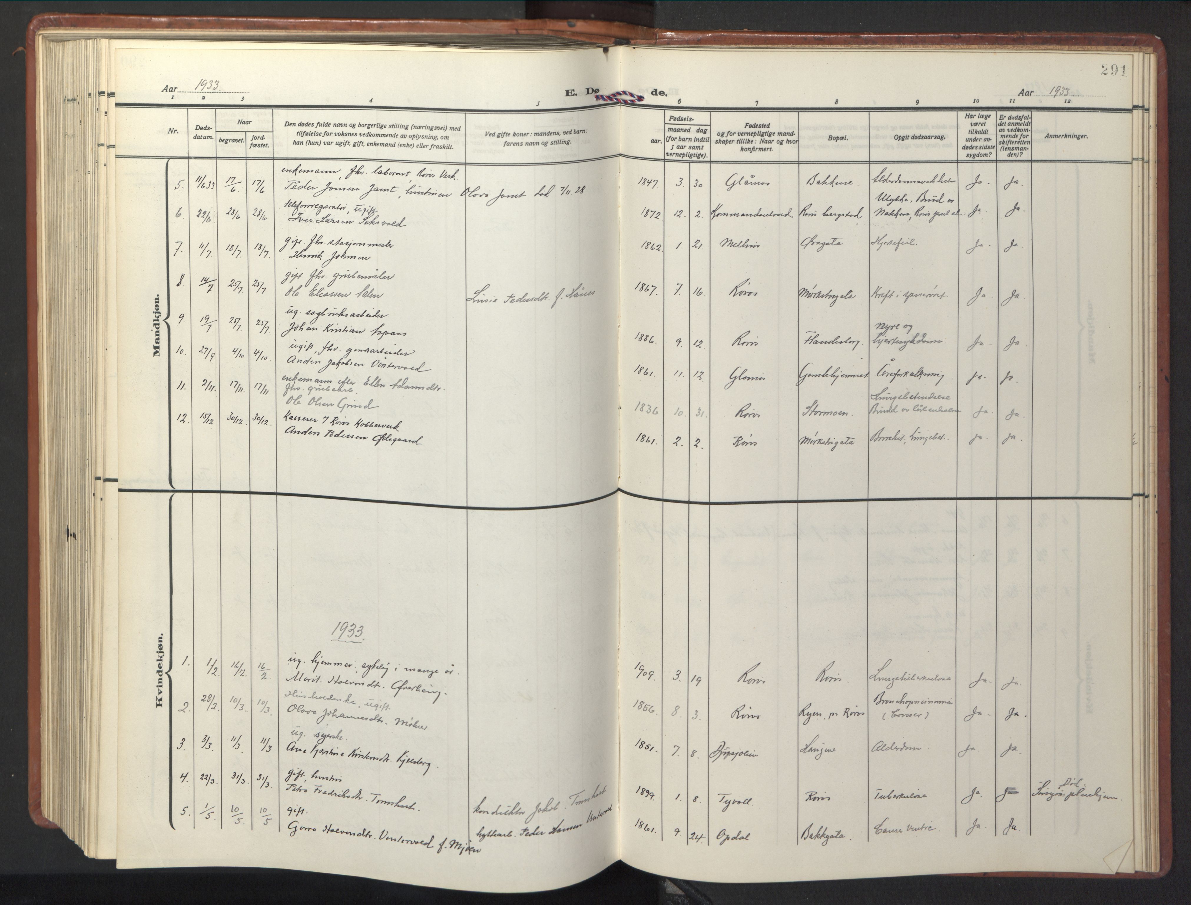 Ministerialprotokoller, klokkerbøker og fødselsregistre - Sør-Trøndelag, SAT/A-1456/681/L0943: Parish register (copy) no. 681C07, 1926-1954, p. 291