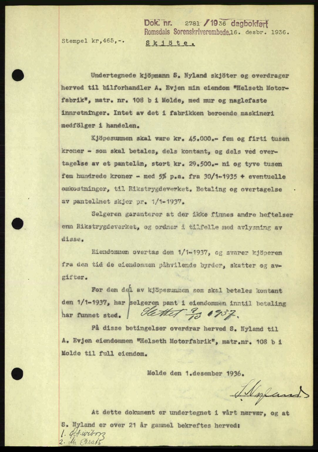 Romsdal sorenskriveri, SAT/A-4149/1/2/2C: Mortgage book no. A2, 1936-1937, Diary no: : 2781/1936