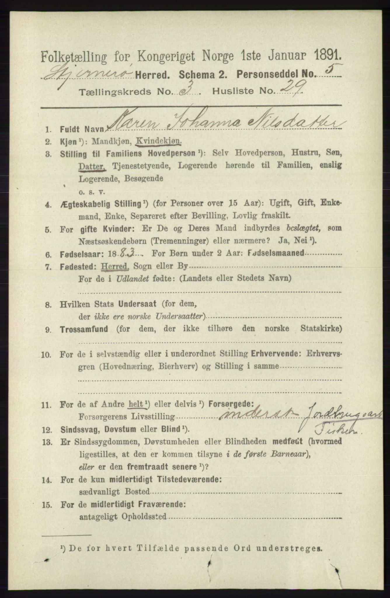 RA, 1891 census for 1140 Sjernarøy, 1891, p. 537