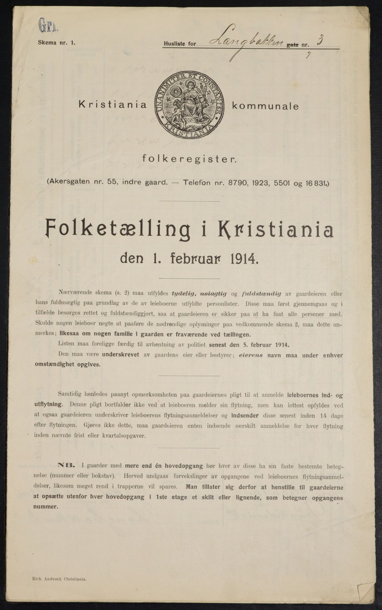 OBA, Municipal Census 1914 for Kristiania, 1914, p. 56216