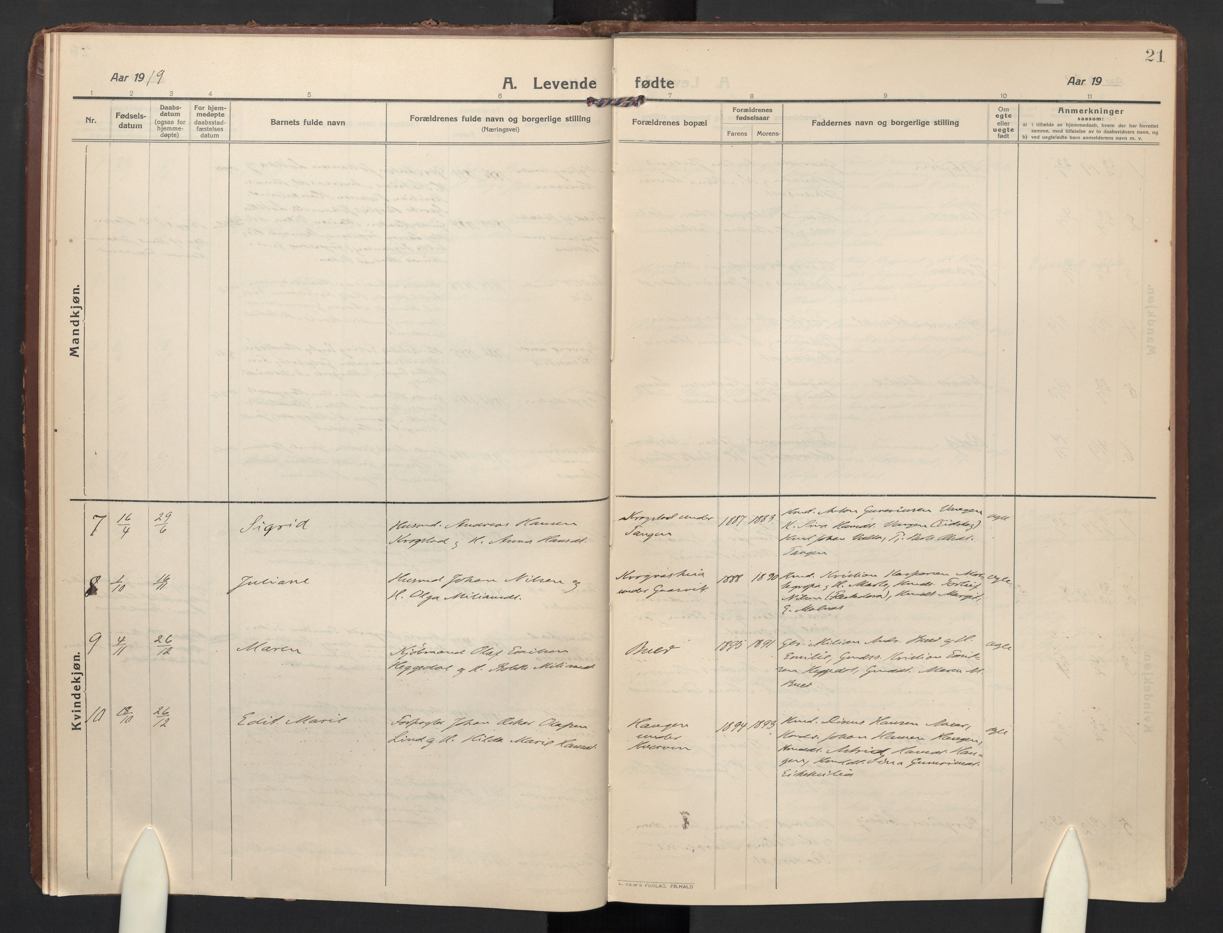Høland prestekontor Kirkebøker, SAO/A-10346a/F/Fc: Parish register (official) no. III 4, 1912-1924, p. 21