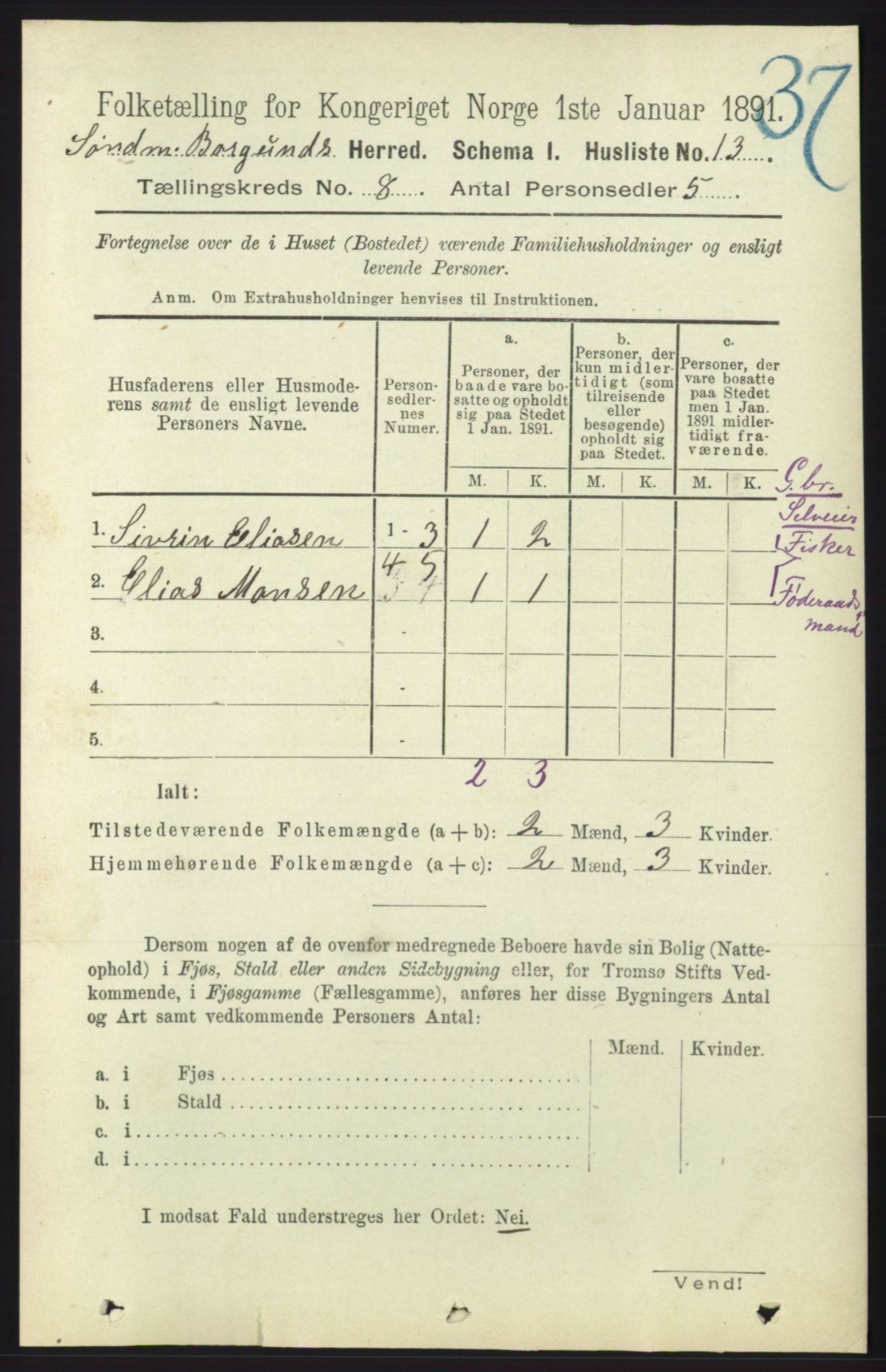 RA, 1891 census for 1531 Borgund, 1891, p. 2119