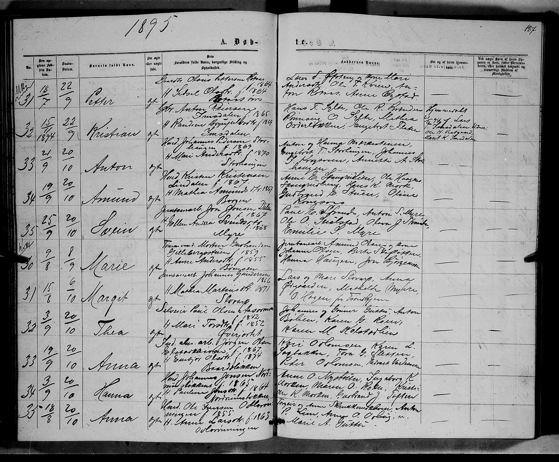 Ringebu prestekontor, AV/SAH-PREST-082/H/Ha/Hab/L0006: Parish register (copy) no. 6, 1880-1898, p. 127