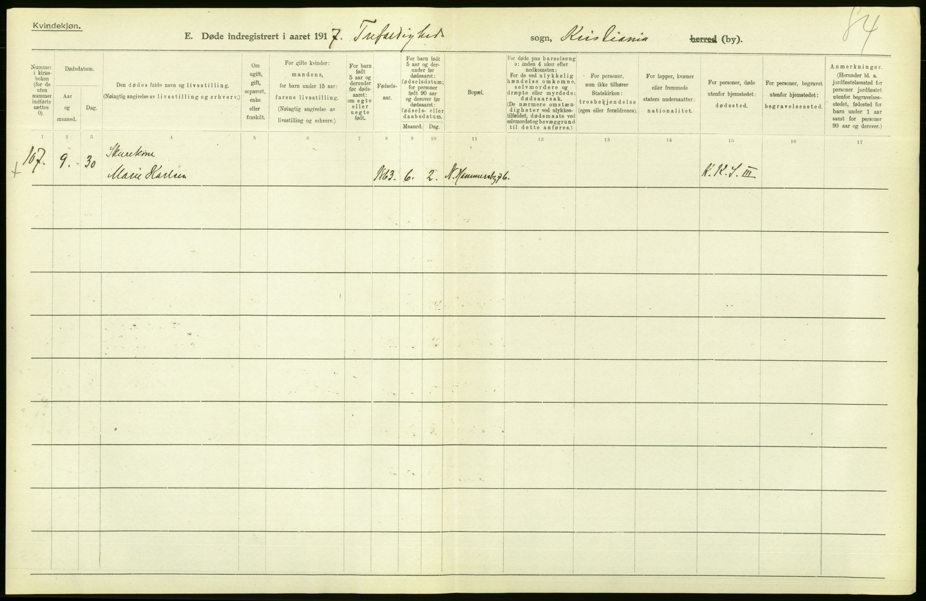 Statistisk sentralbyrå, Sosiodemografiske emner, Befolkning, AV/RA-S-2228/D/Df/Dfb/Dfbg/L0010: Kristiania: Døde, 1917, p. 50