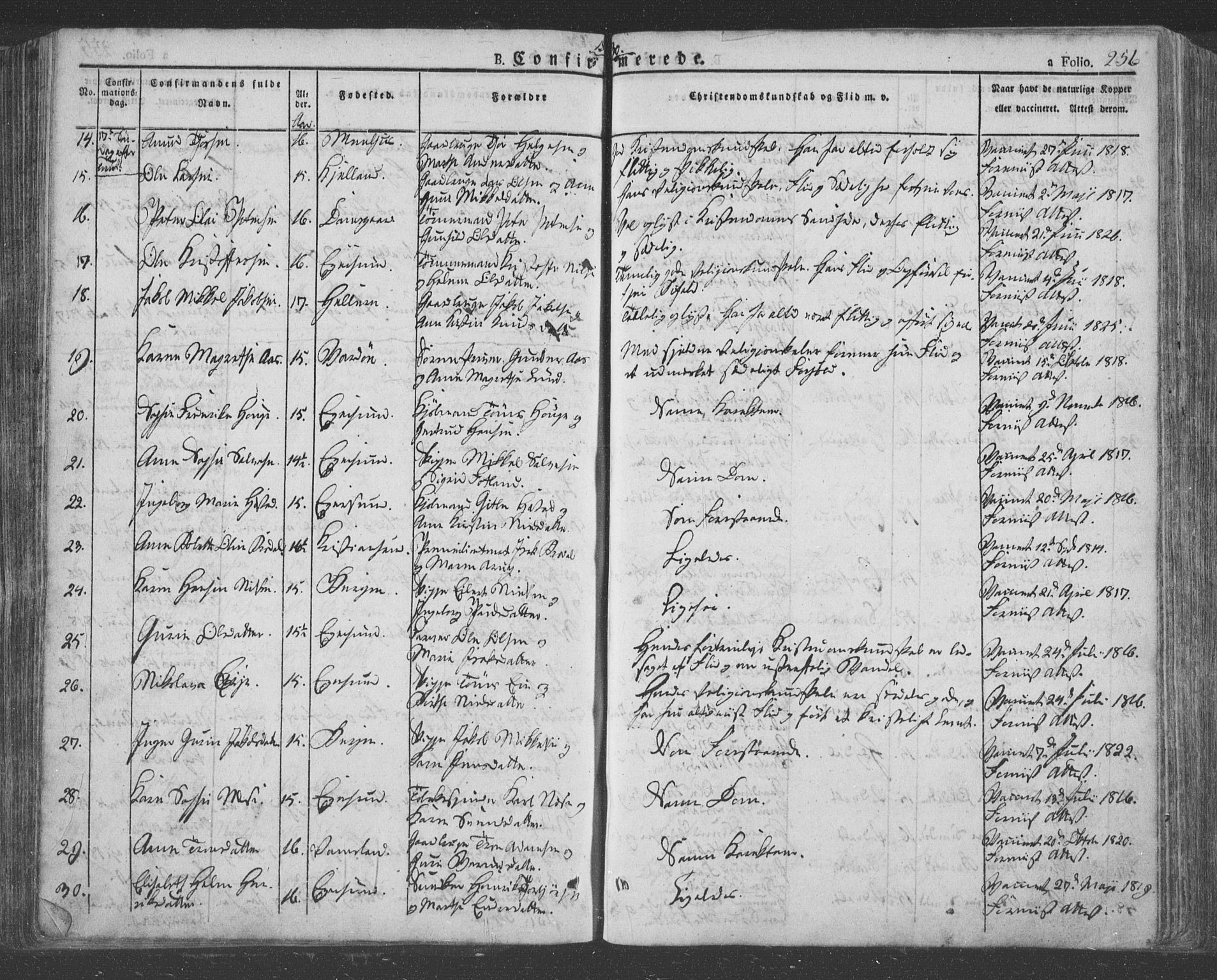 Eigersund sokneprestkontor, SAST/A-101807/S08/L0009: Parish register (official) no. A 9, 1827-1850, p. 256