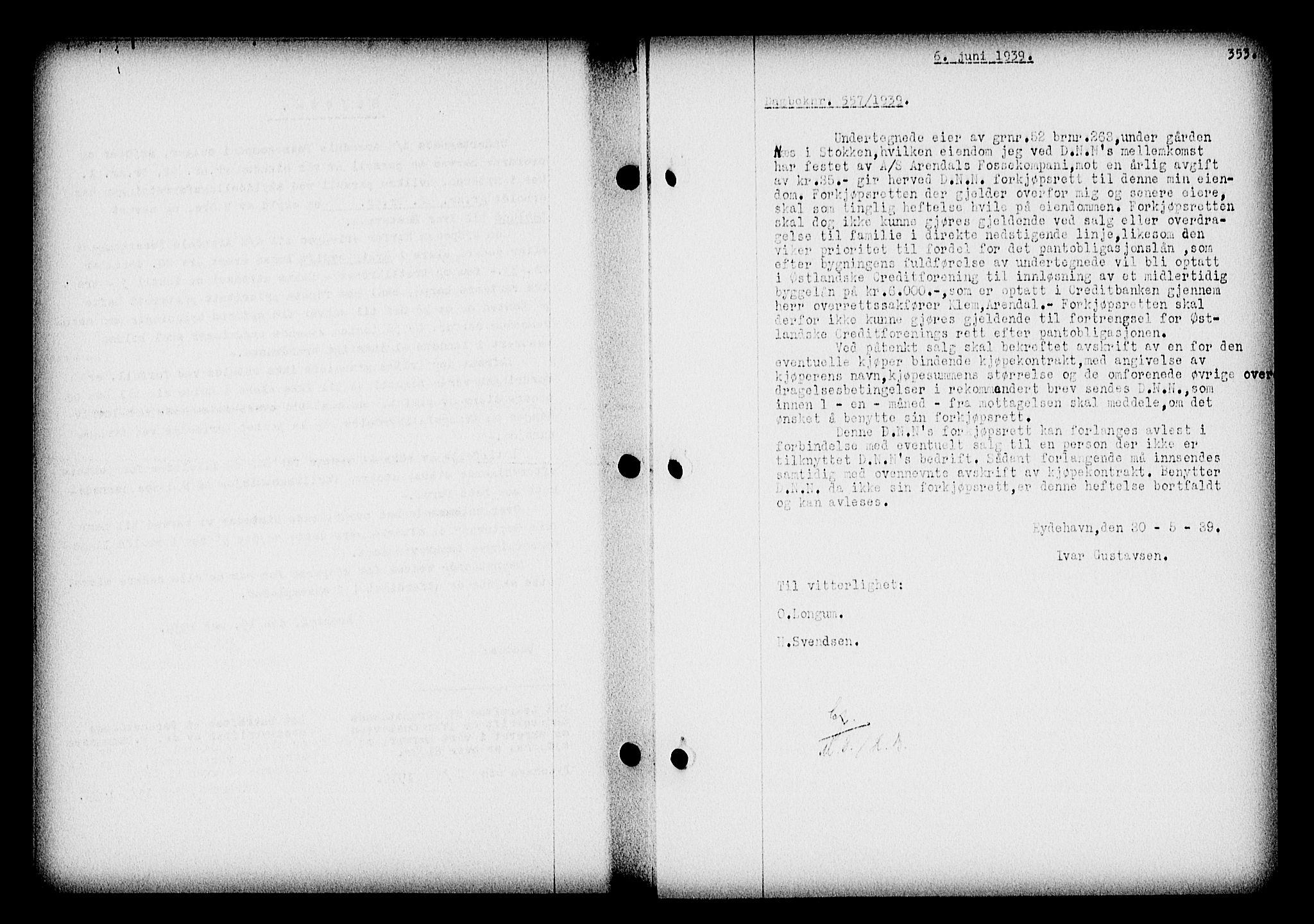 Nedenes sorenskriveri, SAK/1221-0006/G/Gb/Gba/L0046: Mortgage book no. 42, 1938-1939, Diary no: : 557/1939