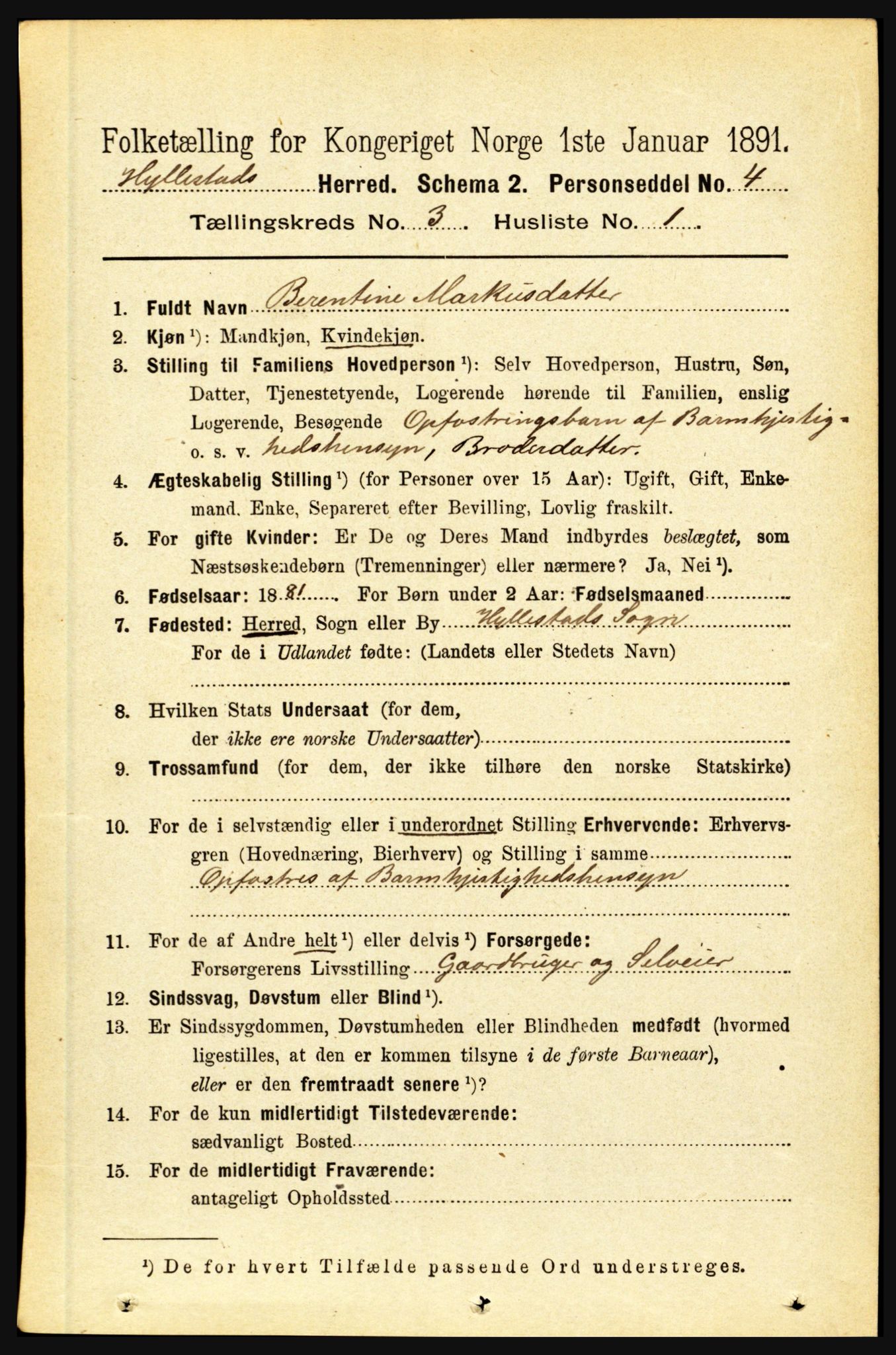 RA, 1891 census for 1413 Hyllestad, 1891, p. 339