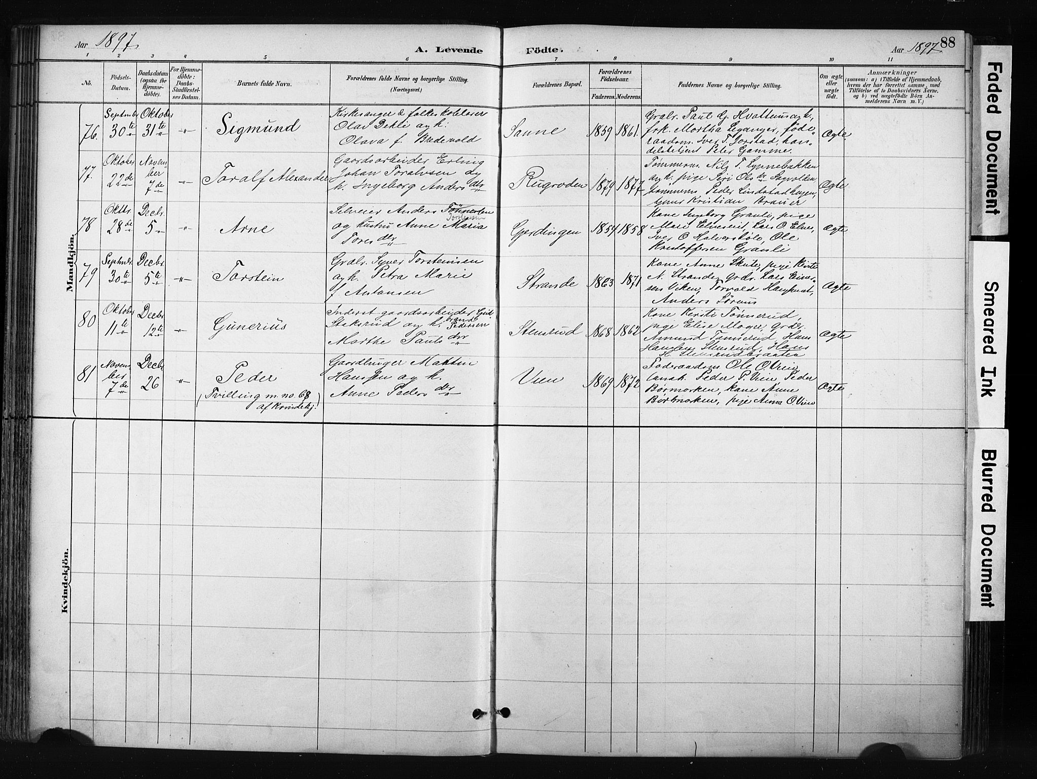 Gran prestekontor, AV/SAH-PREST-112/H/Ha/Haa/L0017: Parish register (official) no. 17, 1889-1897, p. 88