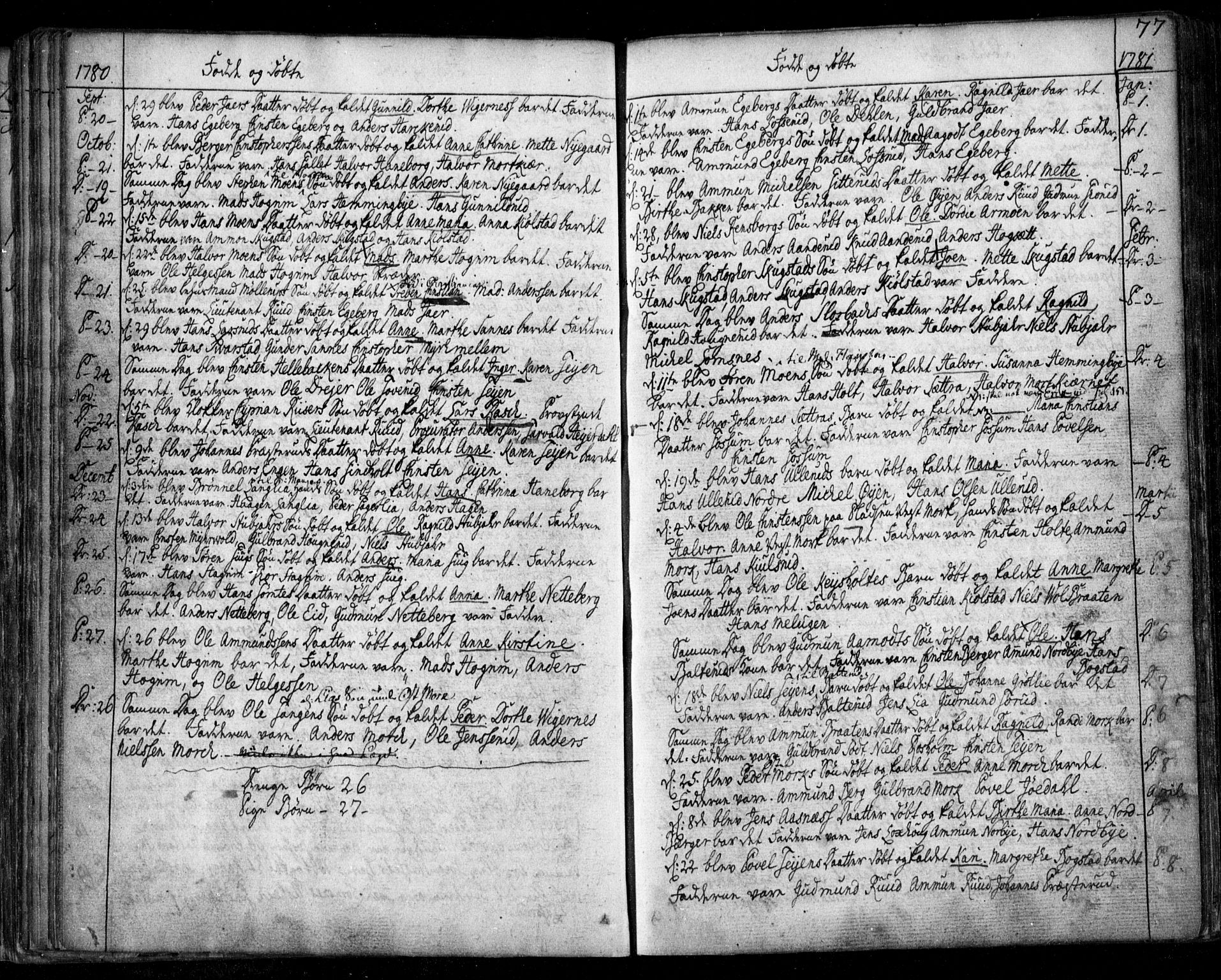 Aurskog prestekontor Kirkebøker, SAO/A-10304a/F/Fa/L0003: Parish register (official) no. I 3, 1767-1807, p. 77
