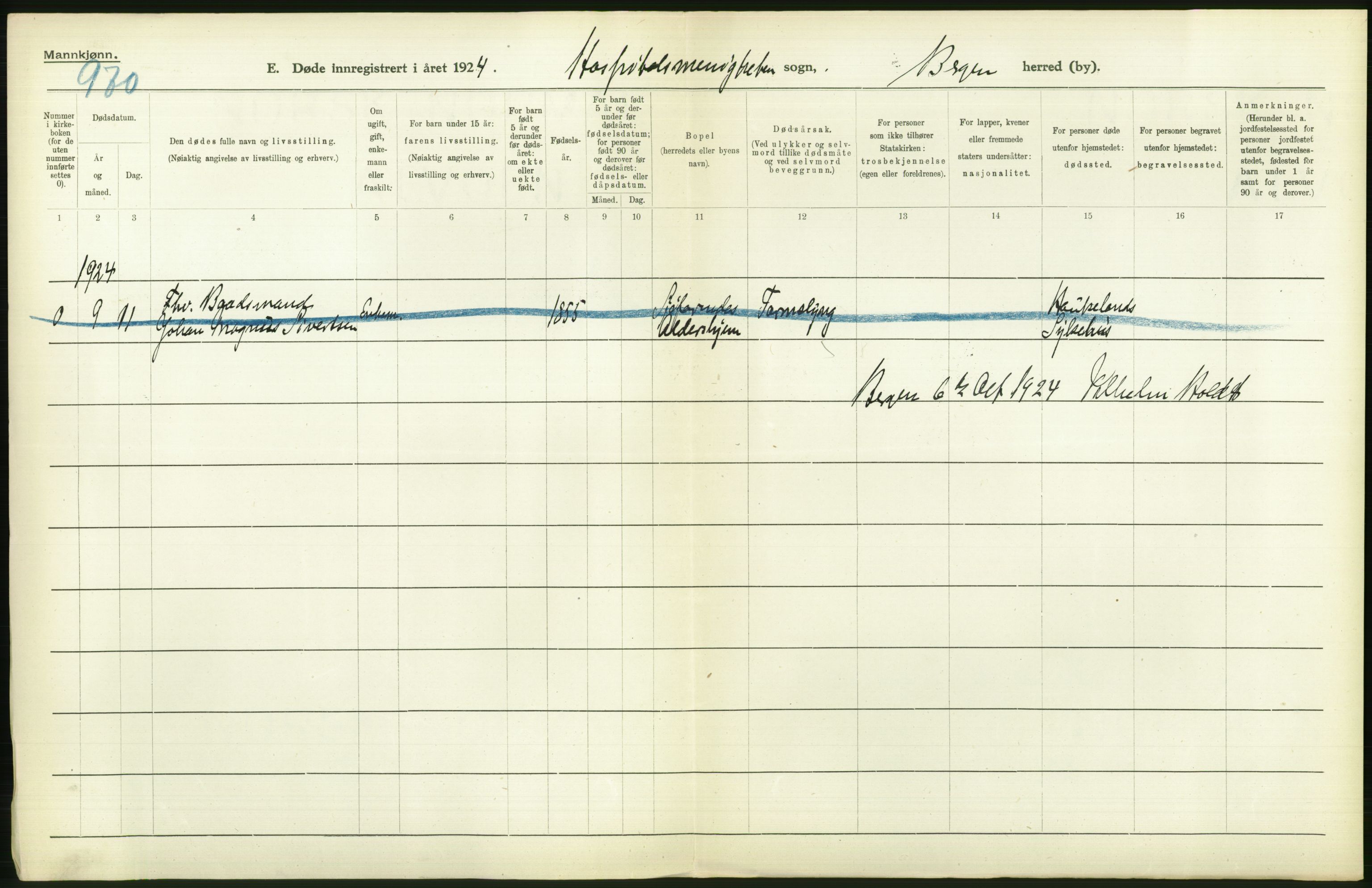 Statistisk sentralbyrå, Sosiodemografiske emner, Befolkning, AV/RA-S-2228/D/Df/Dfc/Dfcd/L0028: Bergen: Gifte, døde., 1924, p. 354