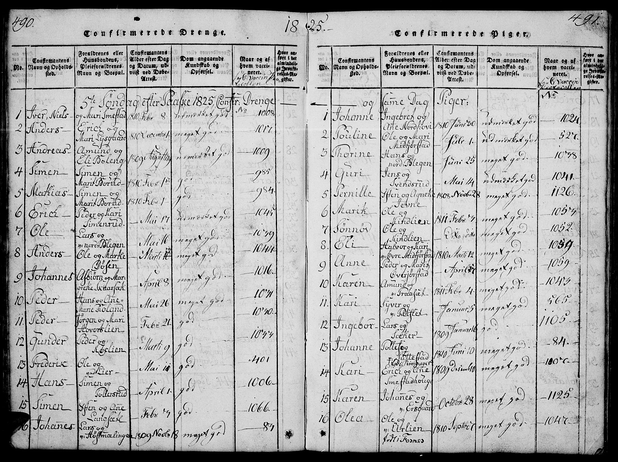 Fåberg prestekontor, SAH/PREST-086/H/Ha/Hab/L0004: Parish register (copy) no. 4, 1818-1837, p. 490-491
