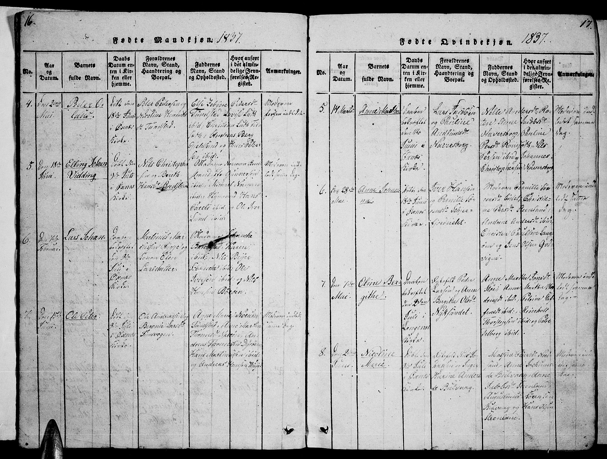 Ministerialprotokoller, klokkerbøker og fødselsregistre - Nordland, AV/SAT-A-1459/893/L1346: Parish register (copy) no. 893C01, 1820-1858, p. 16-17