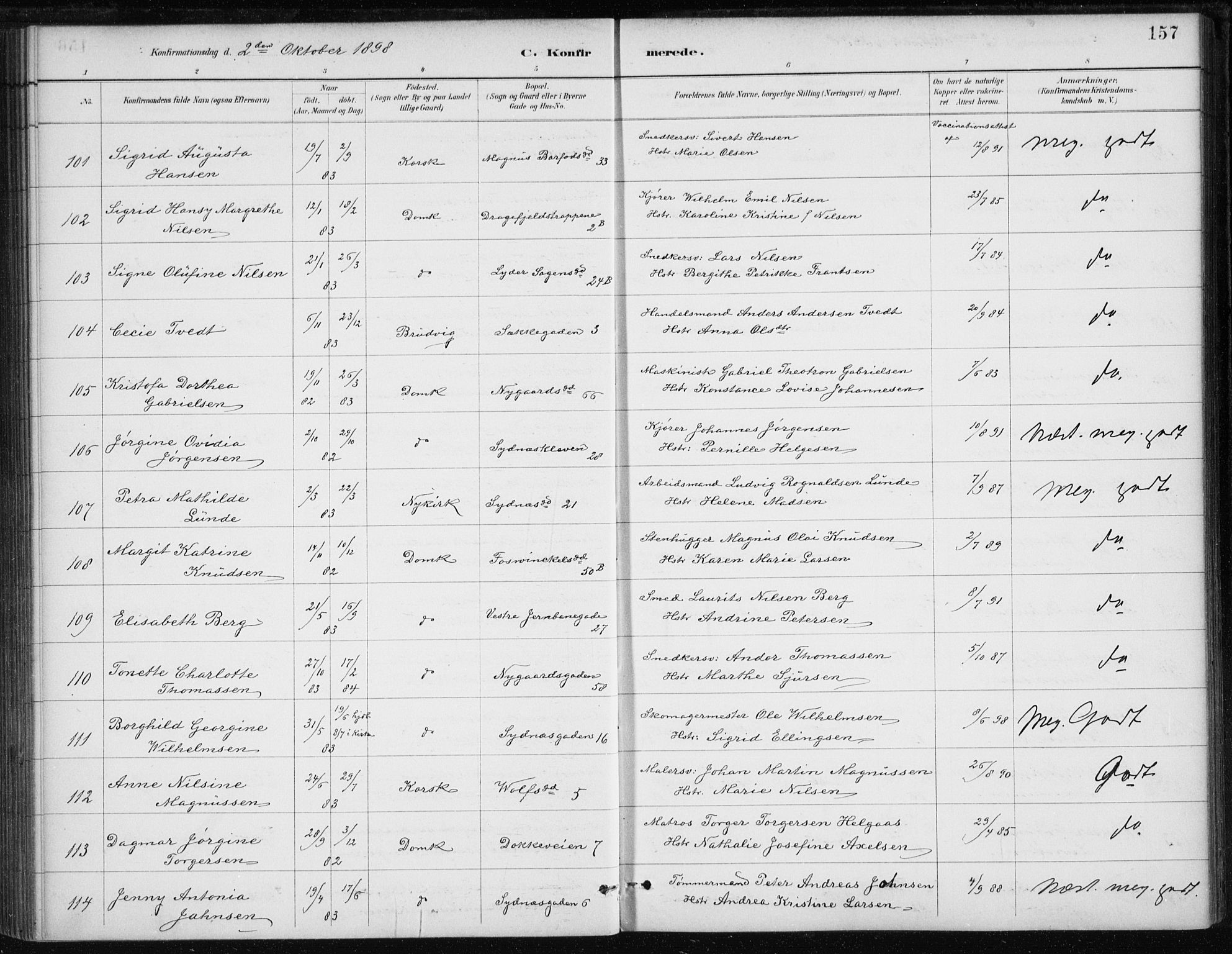 Johanneskirken sokneprestembete, AV/SAB-A-76001/H/Haa/L0008: Parish register (official) no. C 1, 1885-1907, p. 157