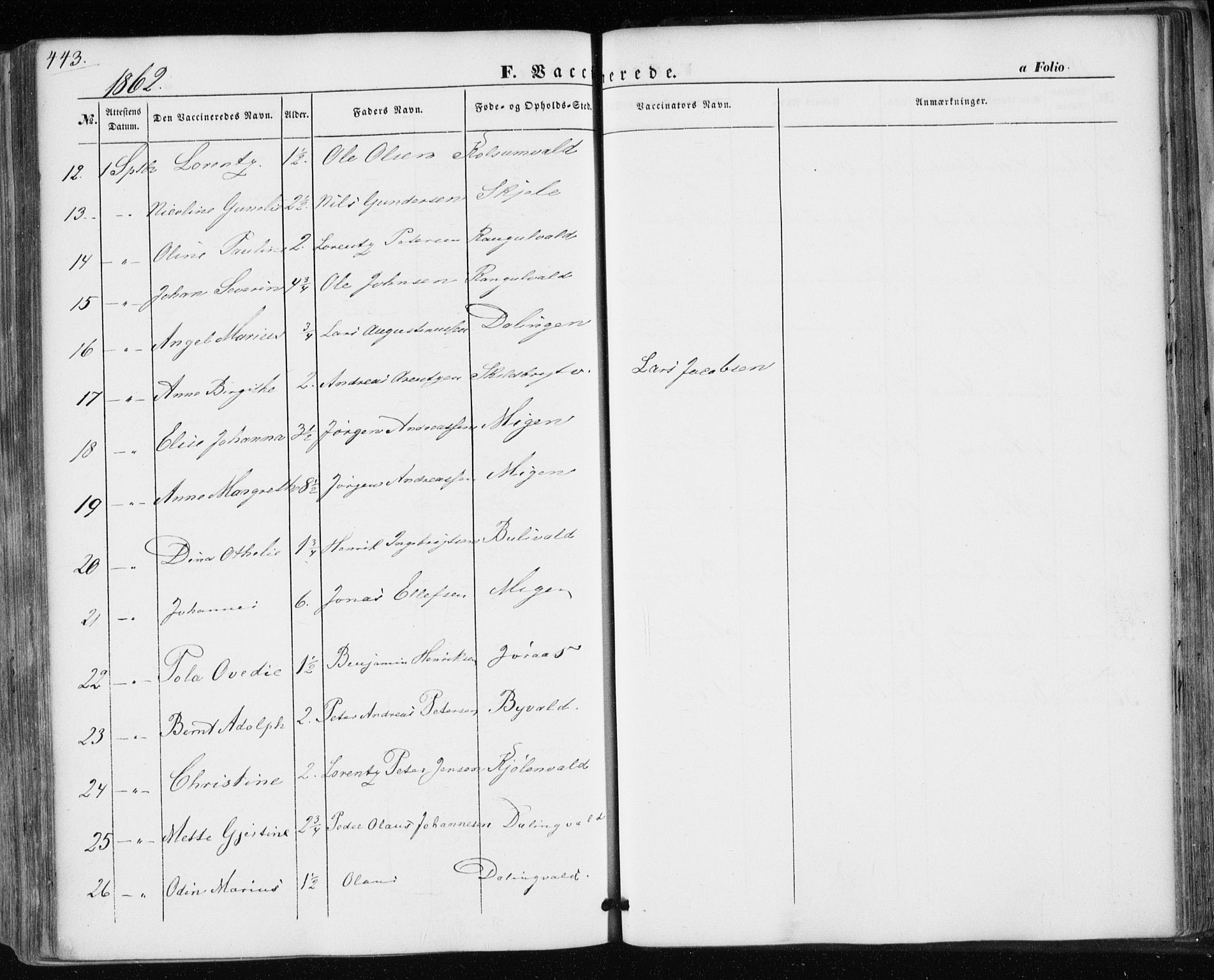 Ministerialprotokoller, klokkerbøker og fødselsregistre - Nord-Trøndelag, AV/SAT-A-1458/717/L0154: Parish register (official) no. 717A07 /1, 1850-1862, p. 443