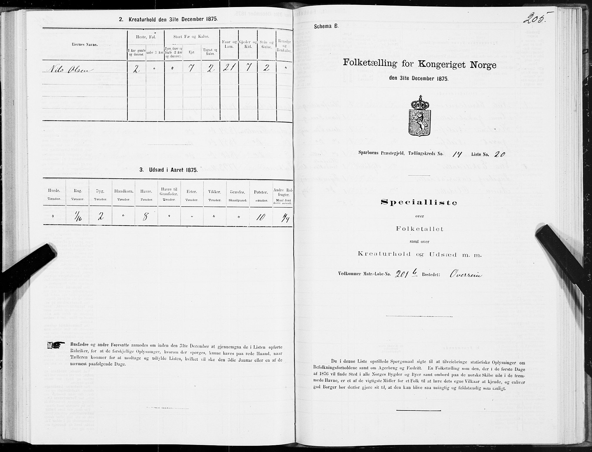 SAT, 1875 census for 1731P Sparbu, 1875, p. 5205