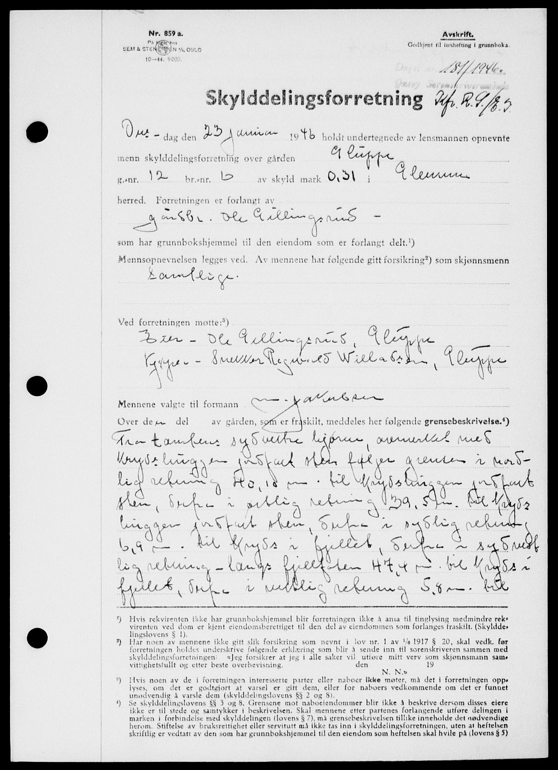 Onsøy sorenskriveri, SAO/A-10474/G/Ga/Gab/L0015: Mortgage book no. II A-15, 1945-1946, Diary no: : 181/1946