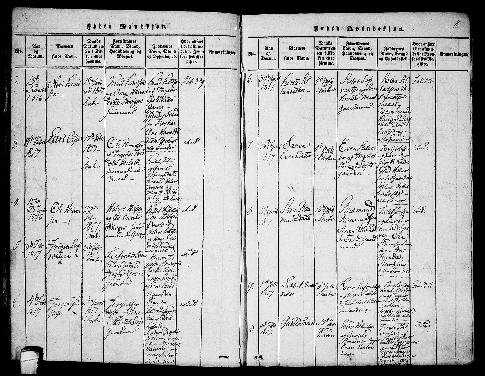 Seljord kirkebøker, AV/SAKO-A-20/F/Fa/L0010: Parish register (official) no. I 10, 1815-1831, p. 11