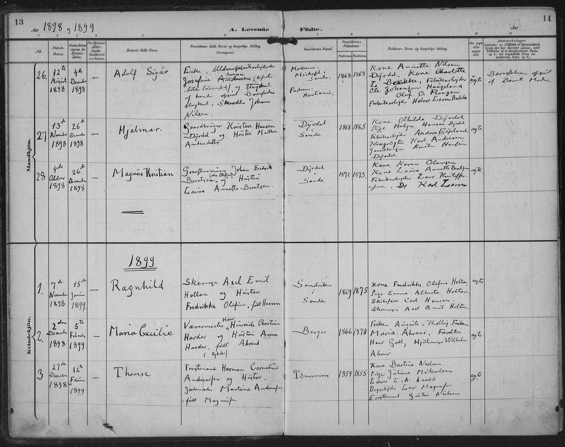 Strømm kirkebøker, AV/SAKO-A-322/F/Fa/L0005: Parish register (official) no. I 5, 1898-1919, p. 13-14