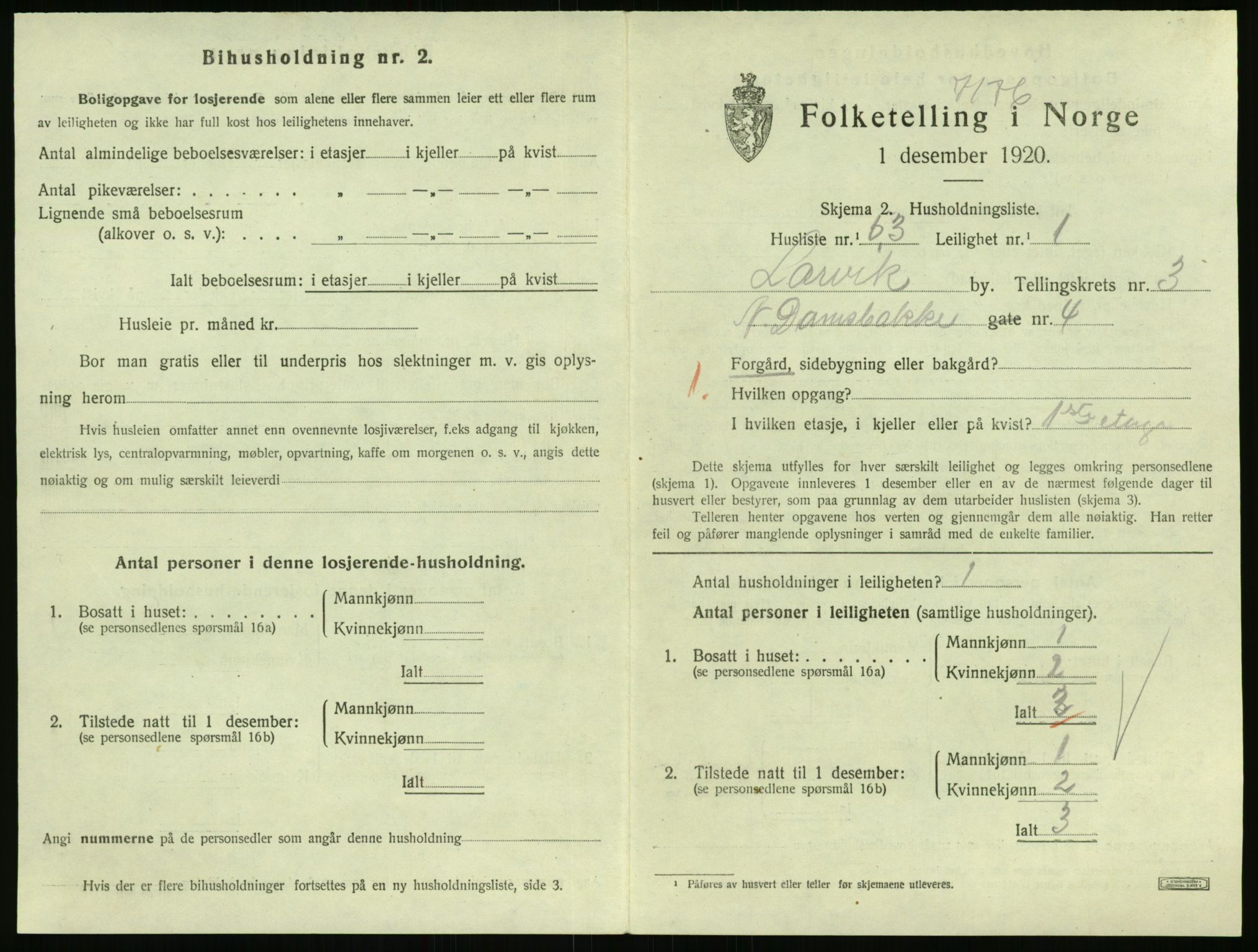 SAKO, 1920 census for Larvik, 1920, p. 4088