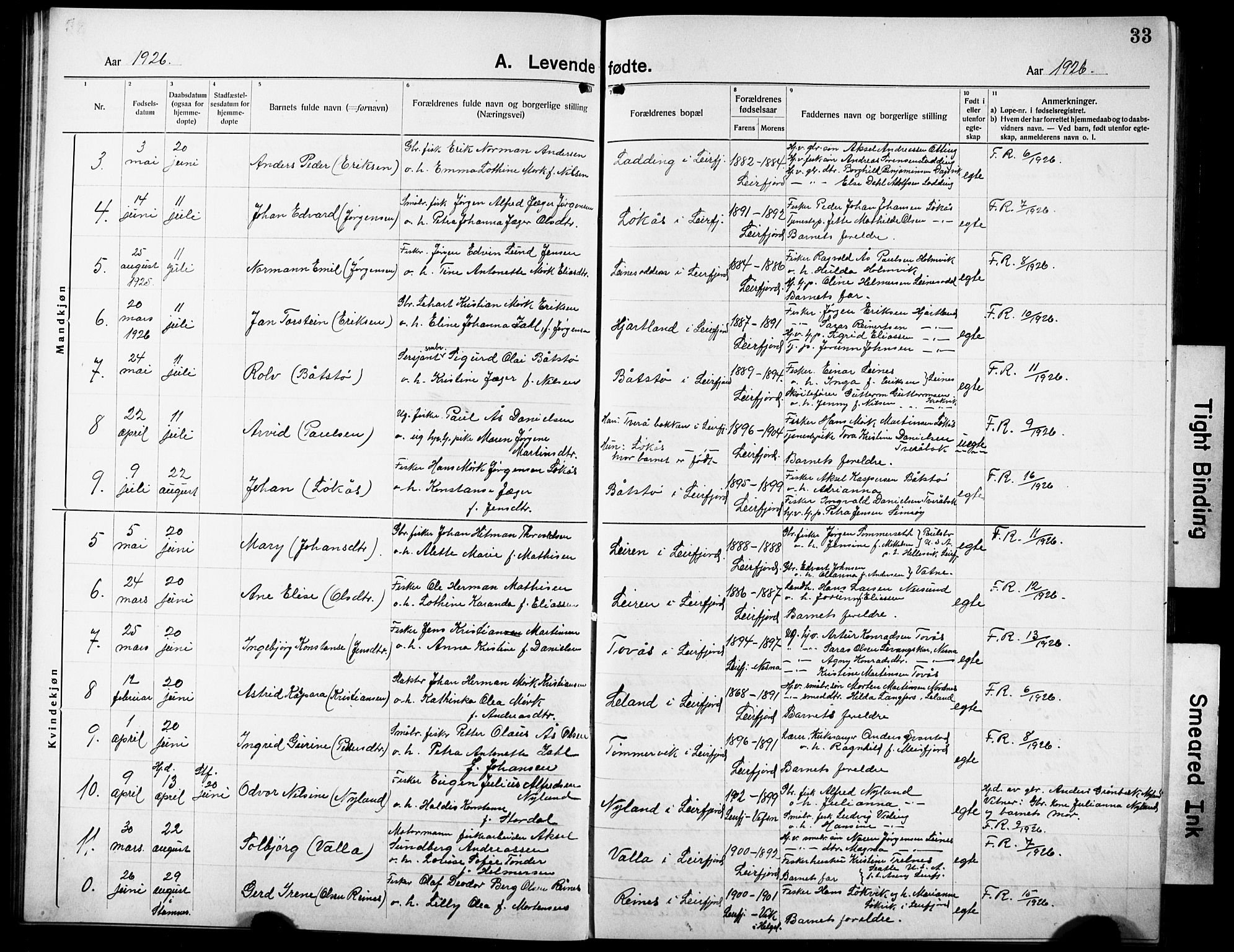 Ministerialprotokoller, klokkerbøker og fødselsregistre - Nordland, AV/SAT-A-1459/832/L0495: Parish register (copy) no. 832C02, 1920-1932, p. 33
