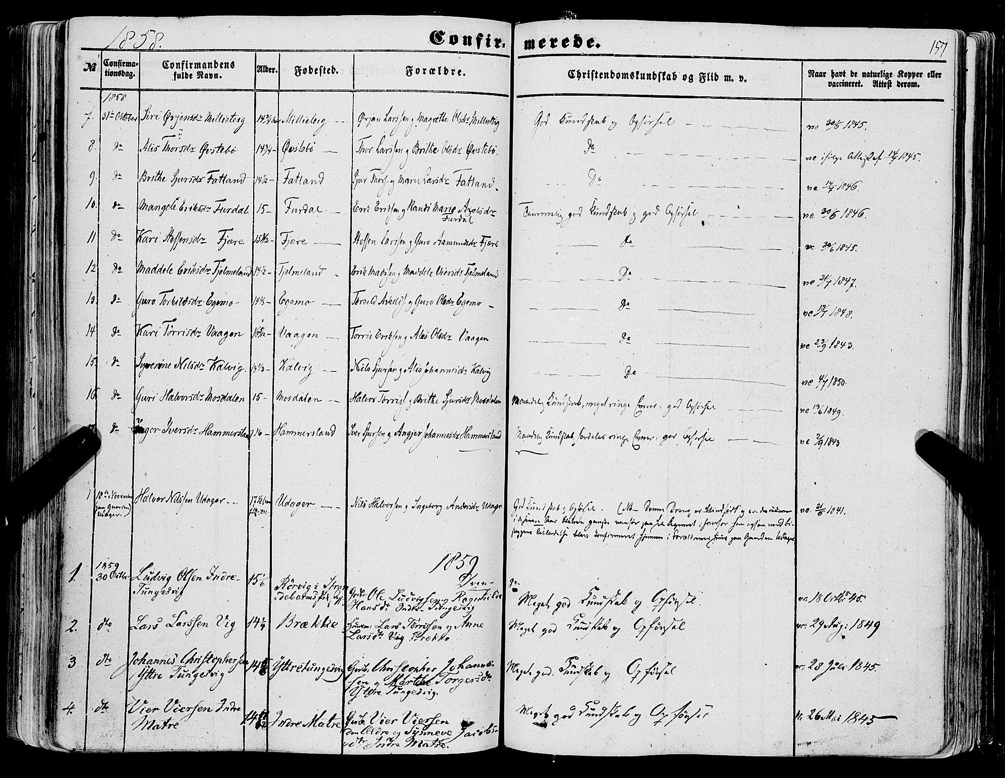Skånevik sokneprestembete, SAB/A-77801/H/Haa: Parish register (official) no. A 5I, 1848-1869, p. 157