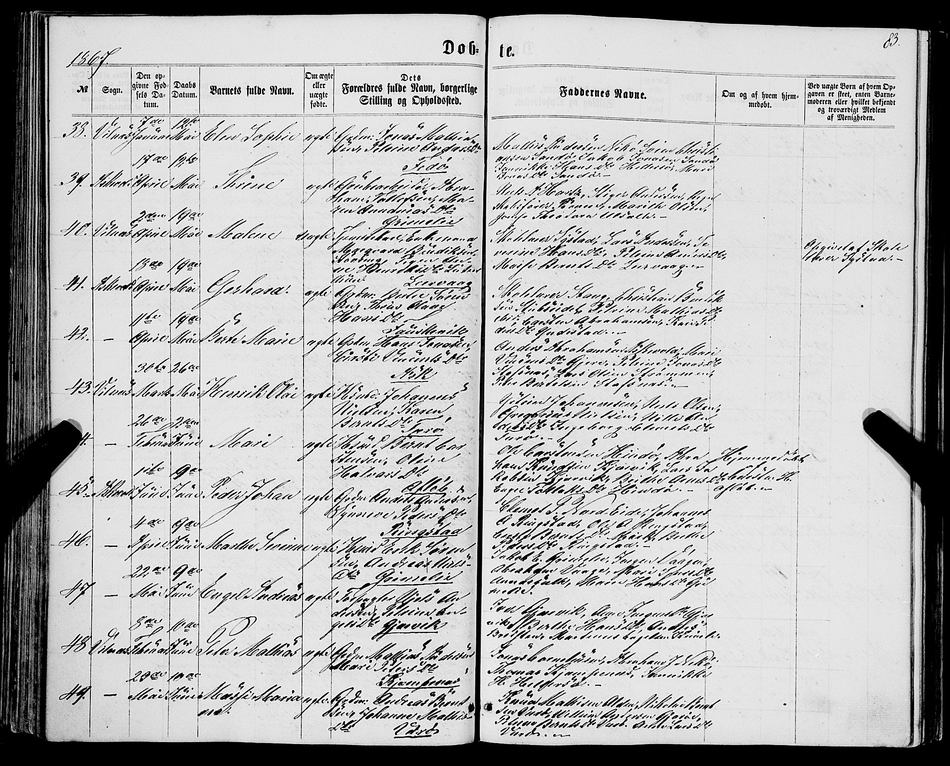 Askvoll sokneprestembete, SAB/A-79501/H/Haa/Haaa/L0012: Parish register (official) no. A 12, 1859-1878, p. 83