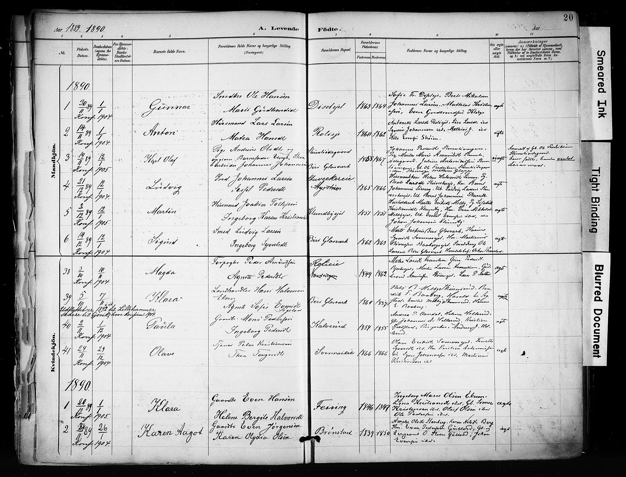Biri prestekontor, SAH/PREST-096/H/Ha/Haa/L0009: Parish register (official) no. 9, 1887-1900, p. 20