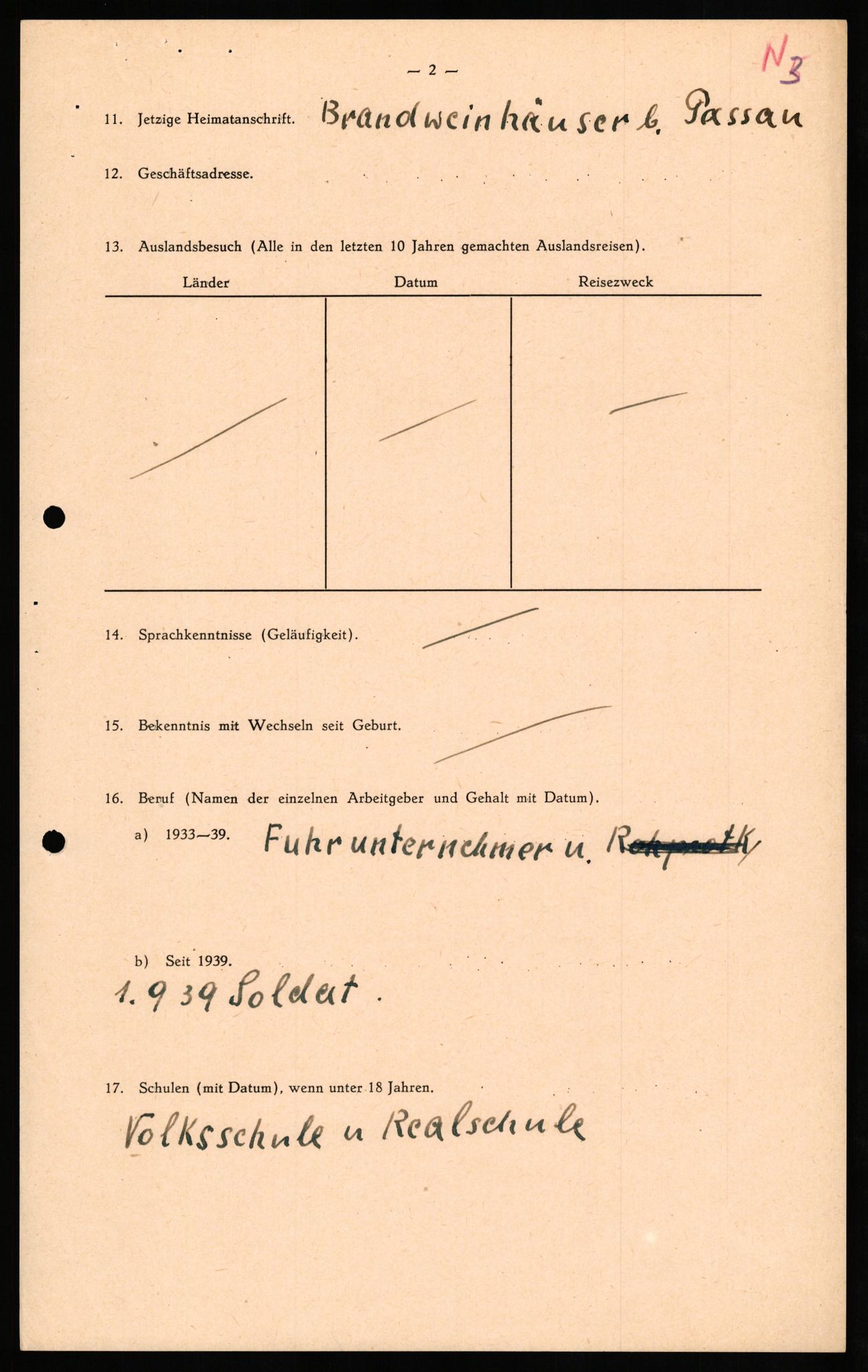 Forsvaret, Forsvarets overkommando II, RA/RAFA-3915/D/Db/L0024: CI Questionaires. Tyske okkupasjonsstyrker i Norge. Tyskere., 1945-1946, p. 96