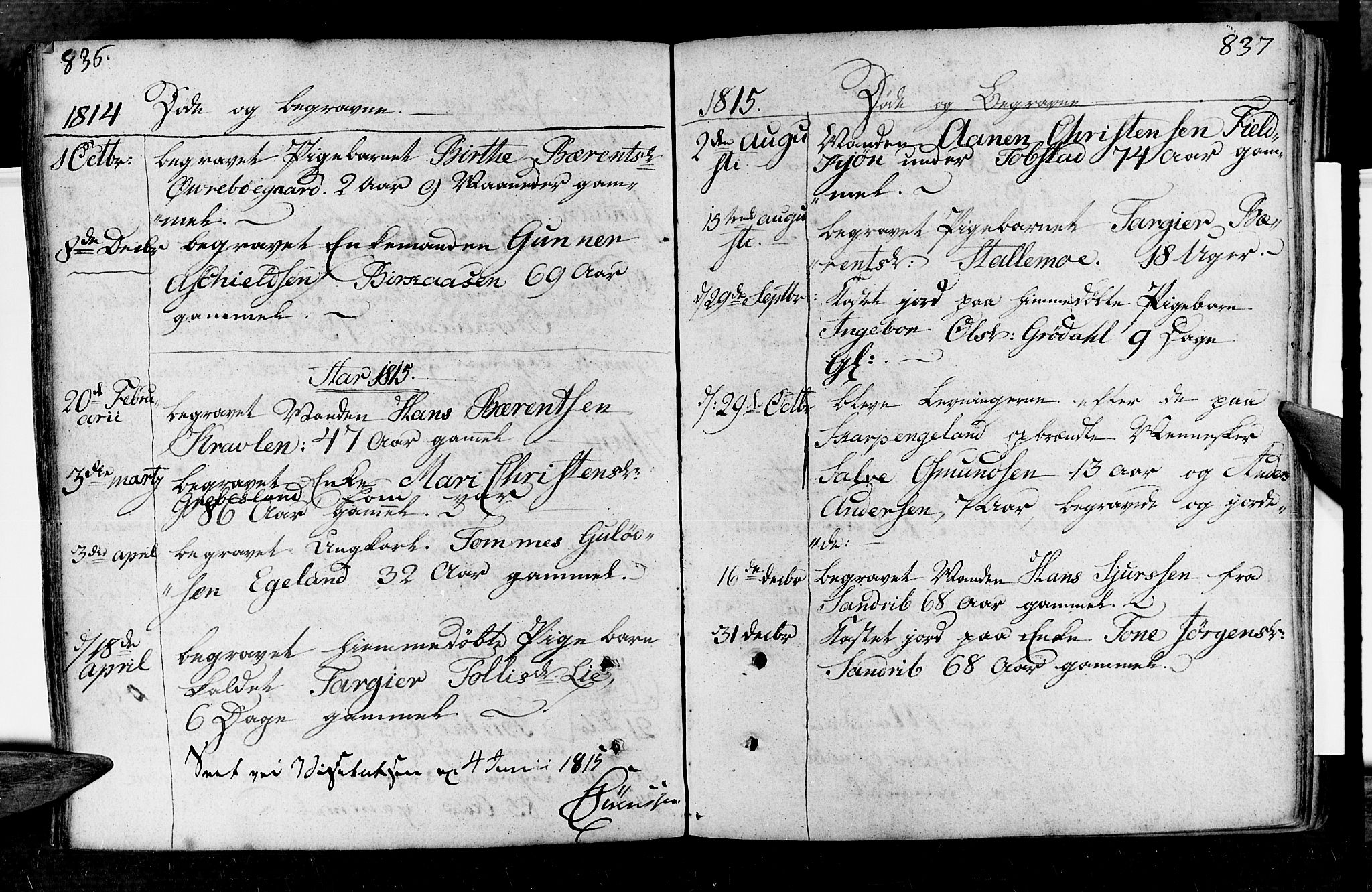 Vennesla sokneprestkontor, AV/SAK-1111-0045/Fa/Fac/L0002: Parish register (official) no. A 2, 1785-1834, p. 836-837