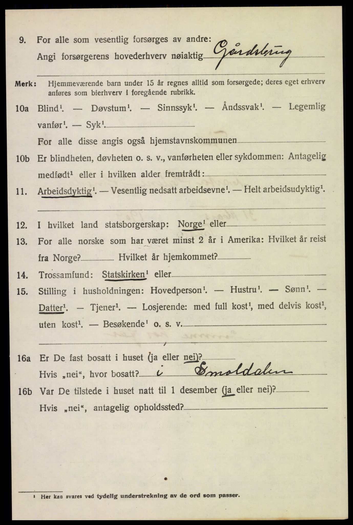 SAH, 1920 census for Trysil, 1920, p. 6916