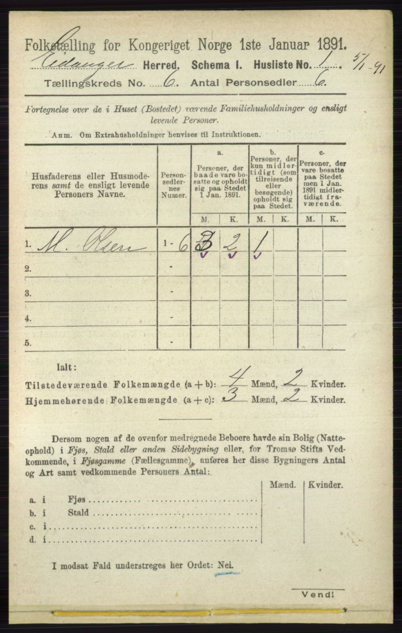 RA, 1891 census for 0813 Eidanger, 1891, p. 2545