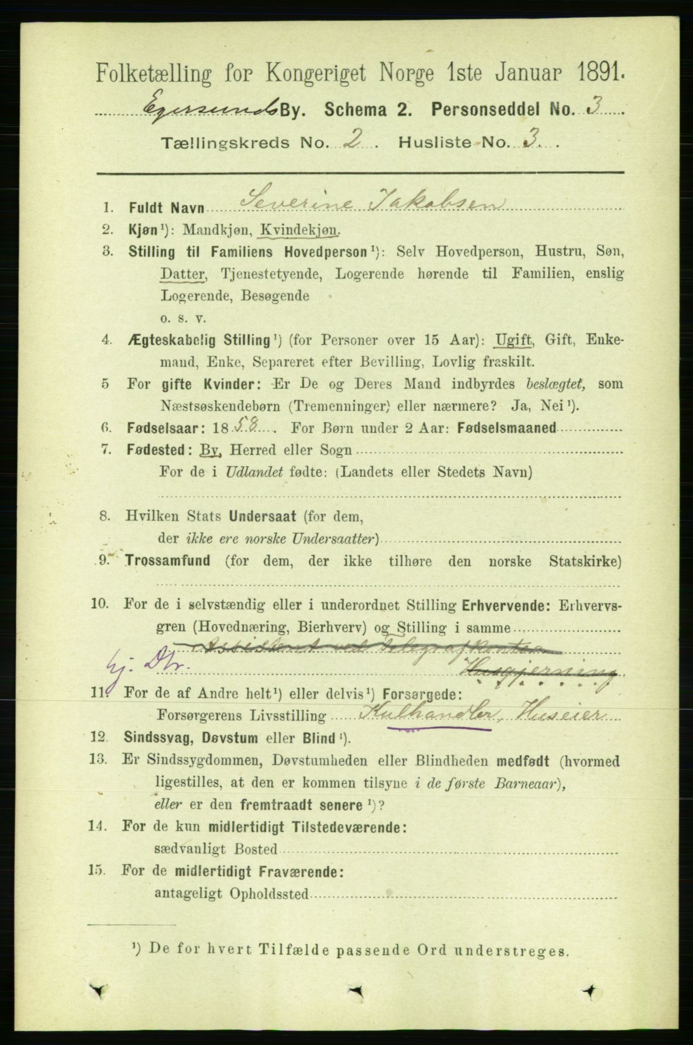 RA, 1891 census for 1101 Egersund, 1891, p. 246