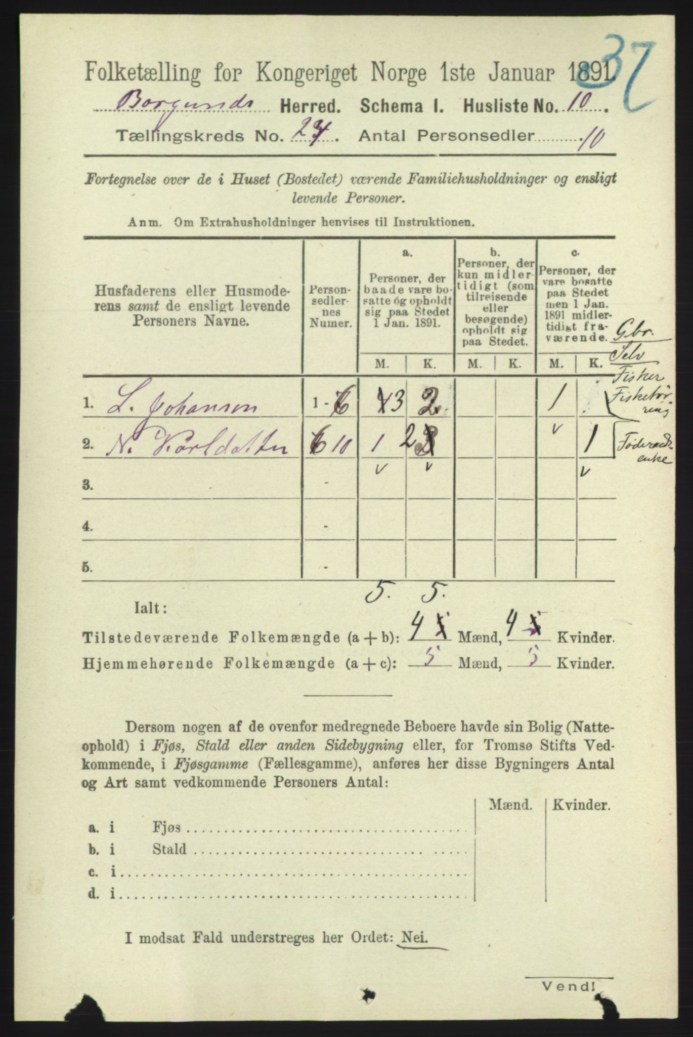 RA, 1891 census for 1531 Borgund, 1891, p. 7097