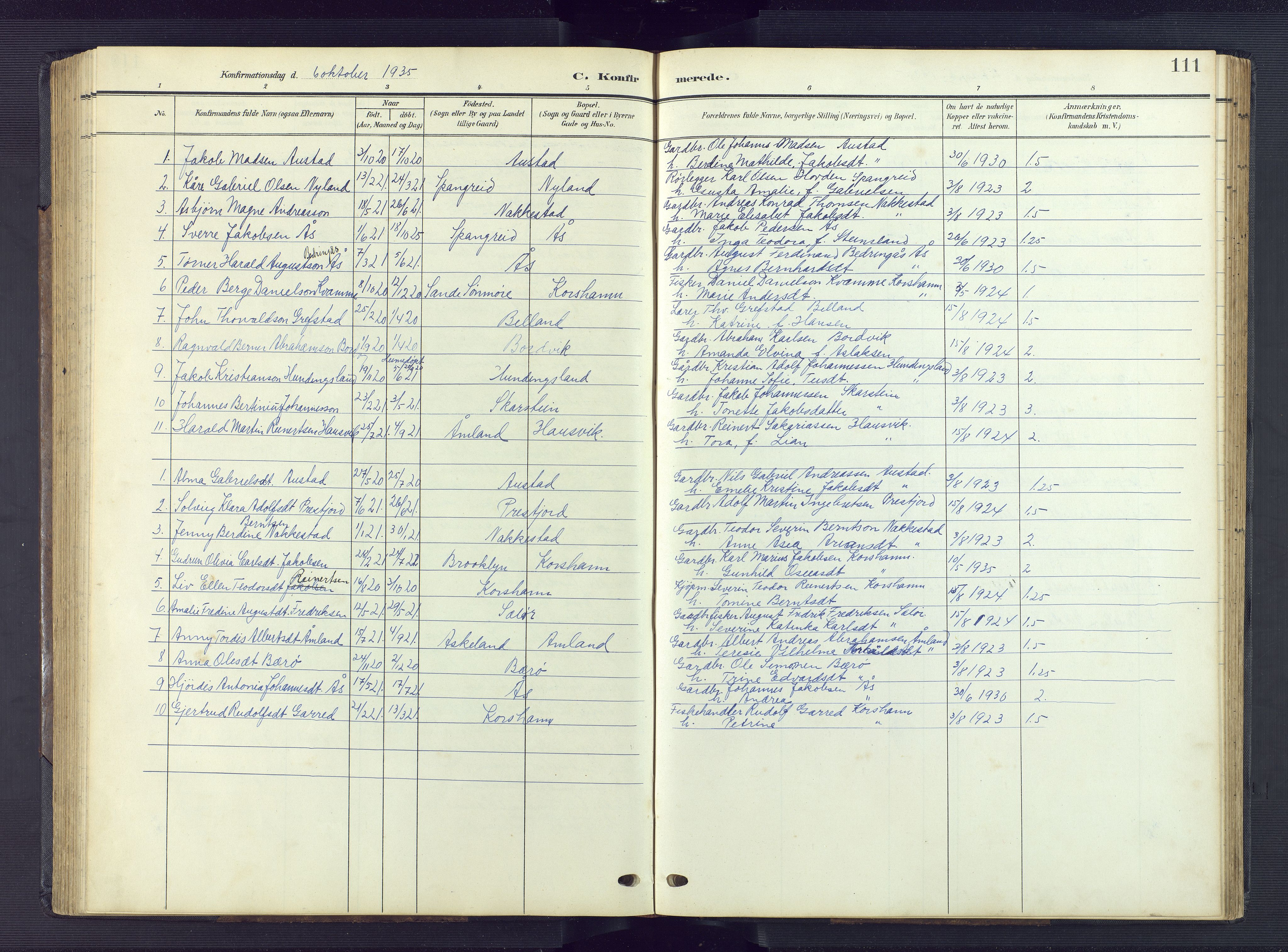 Lyngdal sokneprestkontor, SAK/1111-0029/F/Fb/Fba/L0004: Parish register (copy) no. B 4, 1904-1950, p. 111