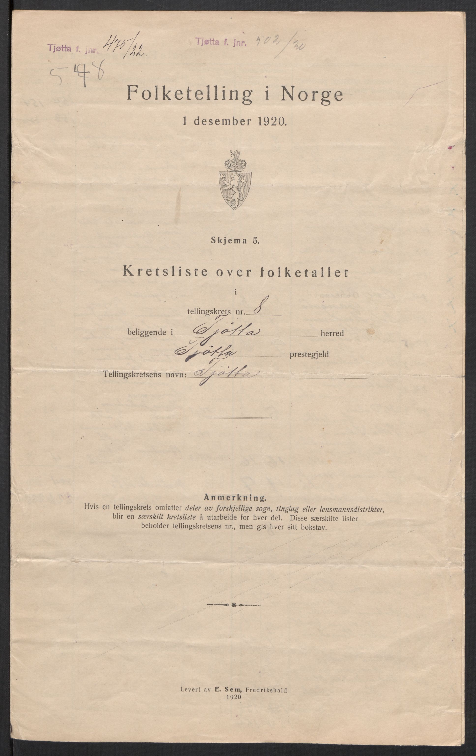 SAT, 1920 census for Tjøtta, 1920, p. 32