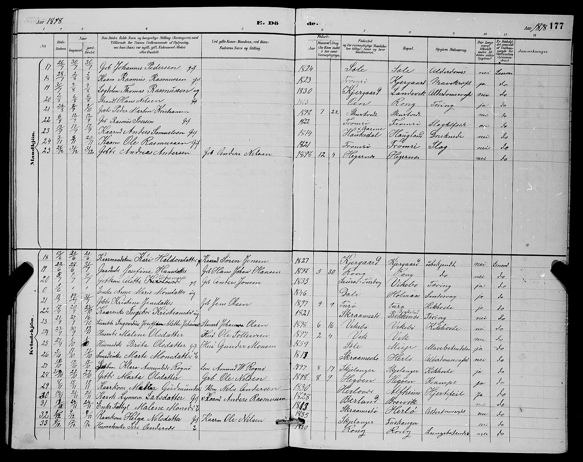 Herdla Sokneprestembete, SAB/A-75701/H/Hab: Parish register (copy) no. A 3, 1889-1899, p. 177
