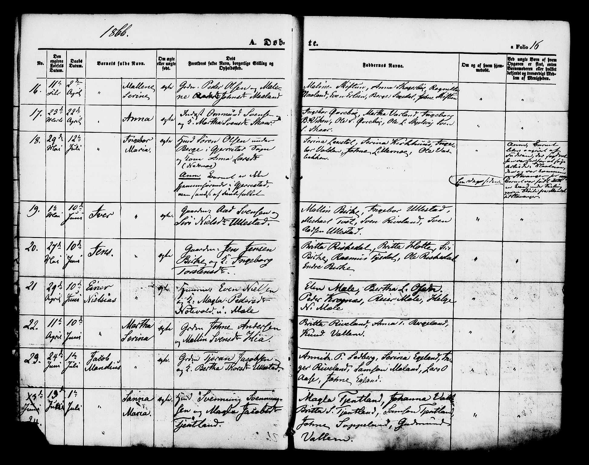 Hjelmeland sokneprestkontor, AV/SAST-A-101843/01/IV/L0012: Parish register (official) no. A 12, 1862-1886, p. 16