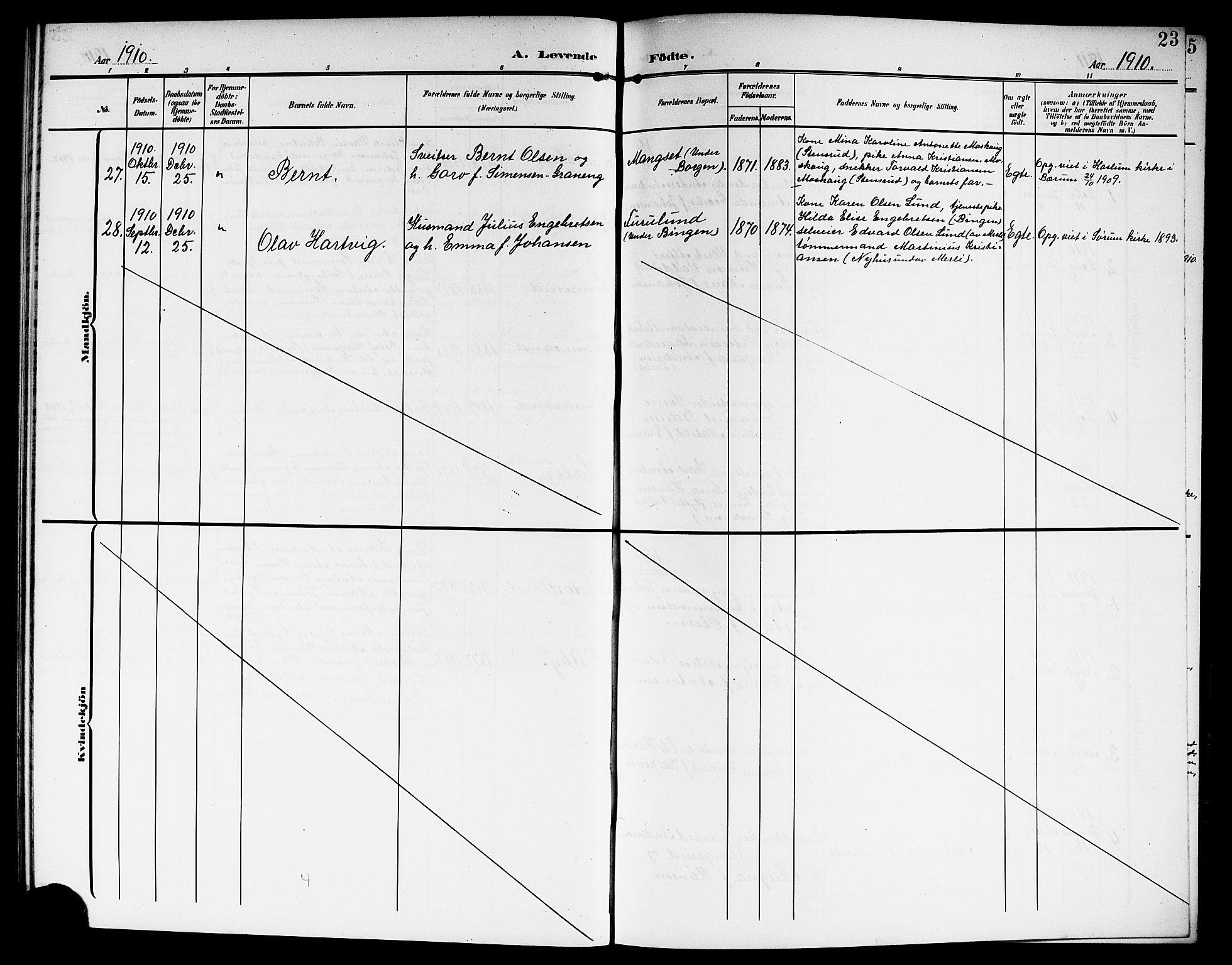 Sørum prestekontor Kirkebøker, AV/SAO-A-10303/G/Ga/L0007: Parish register (copy) no. I 7, 1907-1917, p. 23