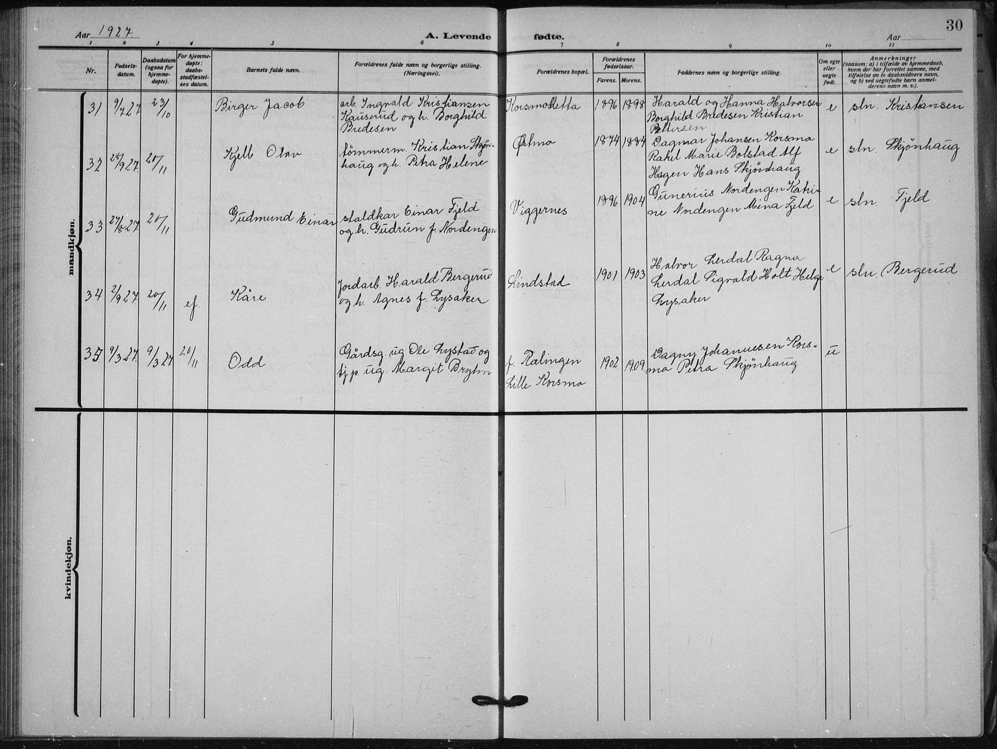 Aurskog prestekontor Kirkebøker, AV/SAO-A-10304a/G/Ga/L0006: Parish register (copy) no. I 6, 1923-1939, p. 30