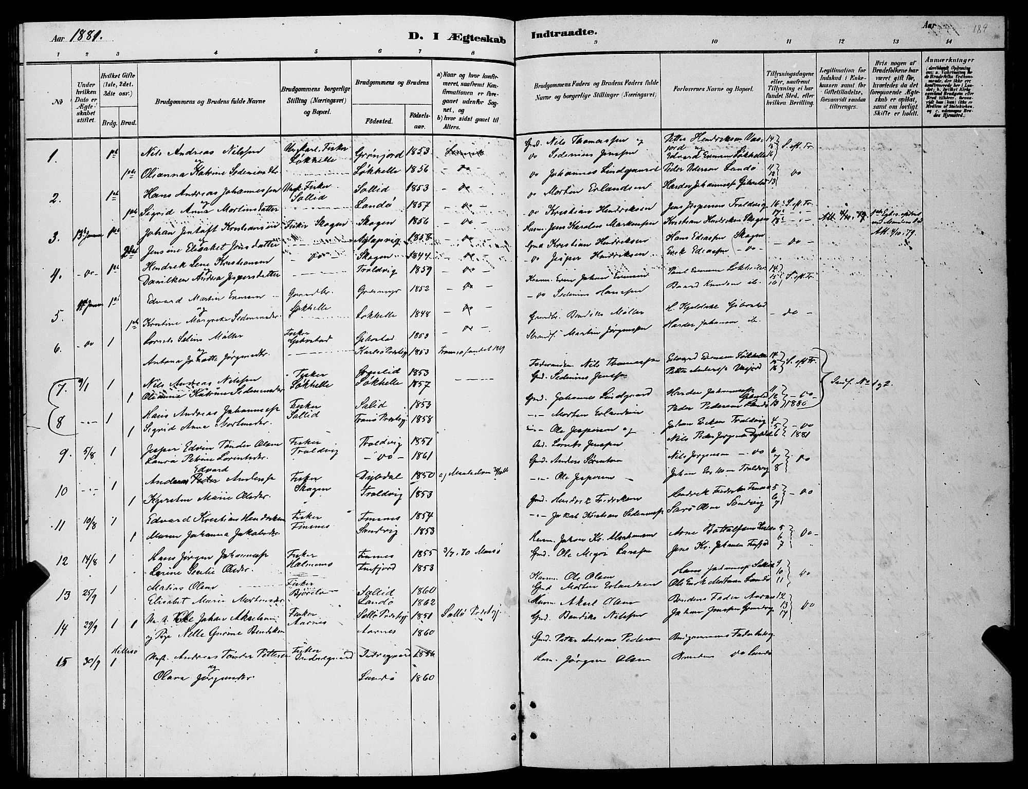 Lenvik sokneprestembete, SATØ/S-1310/H/Ha/Hab/L0006klokker: Parish register (copy) no. 6, 1881-1889, p. 189