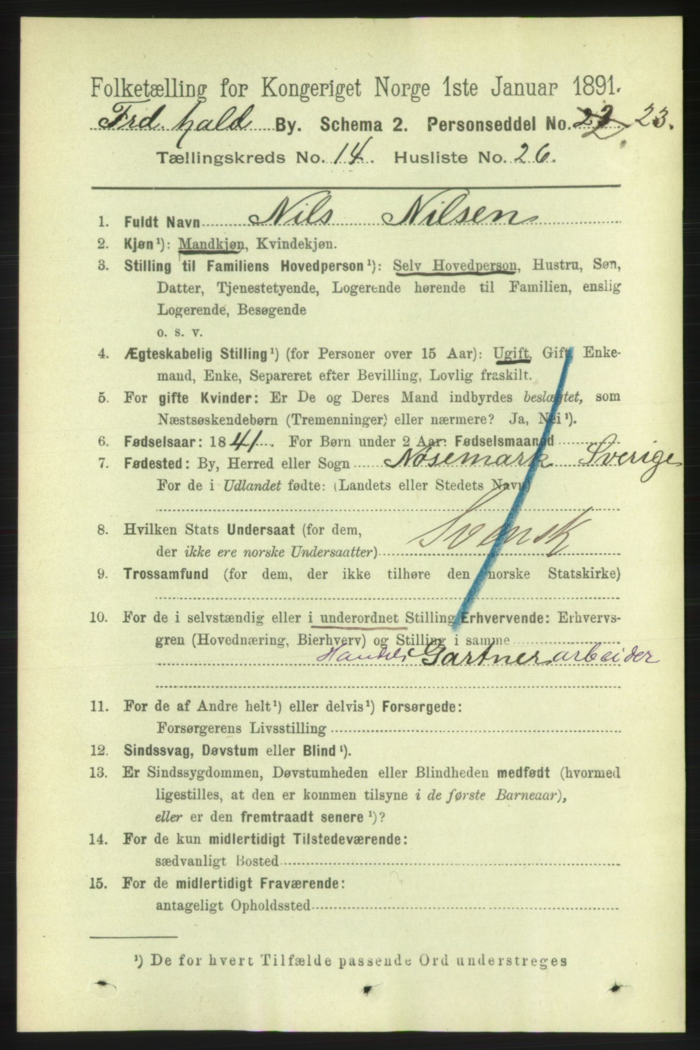 RA, 1891 census for 0101 Fredrikshald, 1891, p. 9396