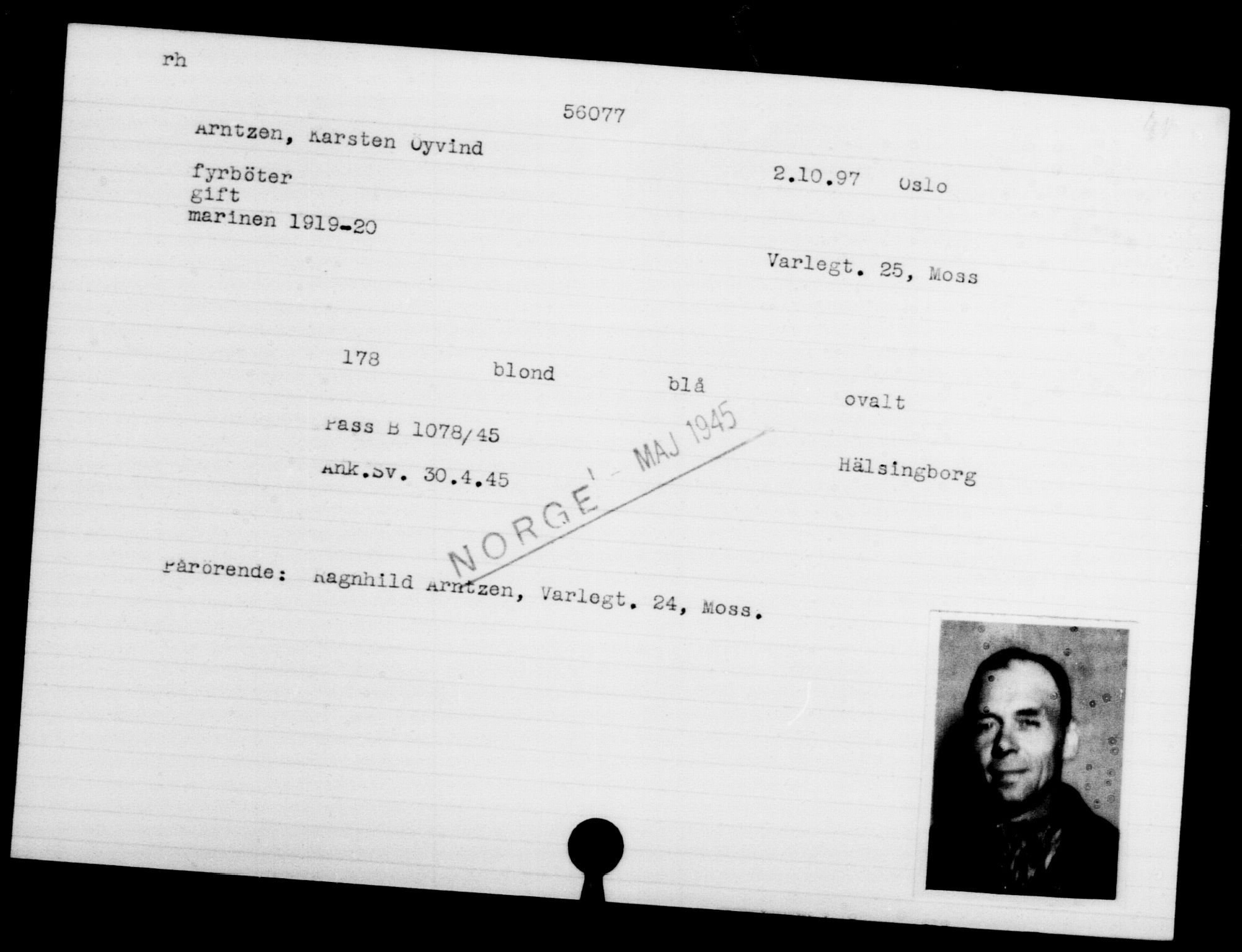 Utenriksstasjonene, Legasjonen i Stockholm, Flyktningkontoret, AV/RA-S-6753/V/Va/L0020: Kjesäterkartoteket, flyktninger med registreringsnr. 55000-58245, 1940-1945, p. 1077