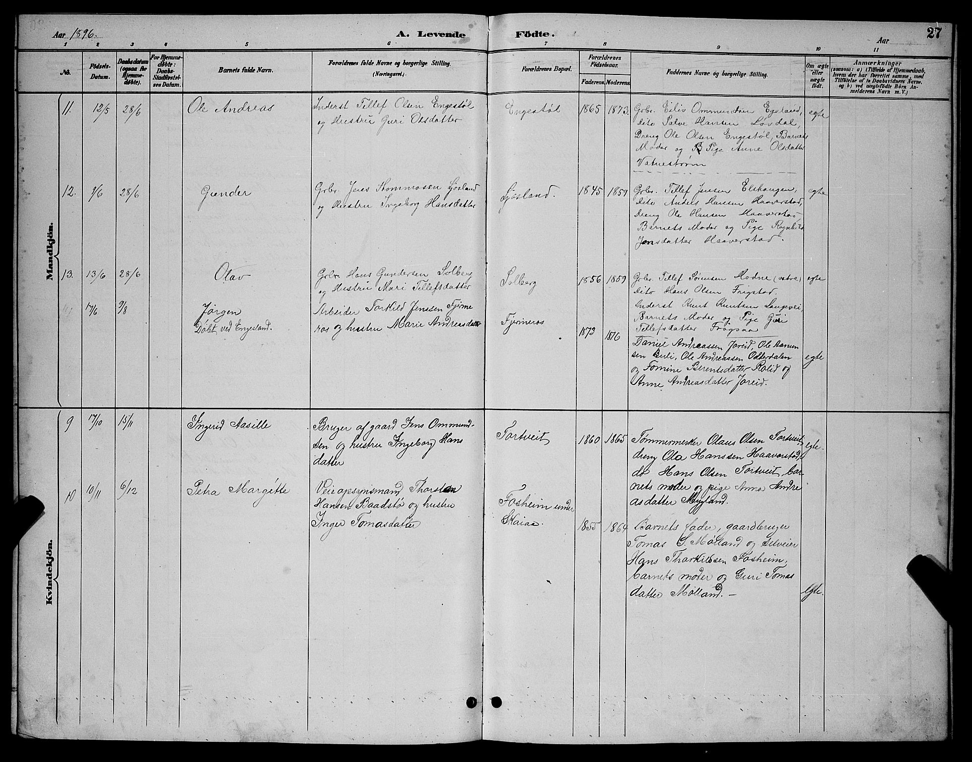 Evje sokneprestkontor, AV/SAK-1111-0008/F/Fb/Fbc/L0004: Parish register (copy) no. B 4, 1890-1900, p. 27