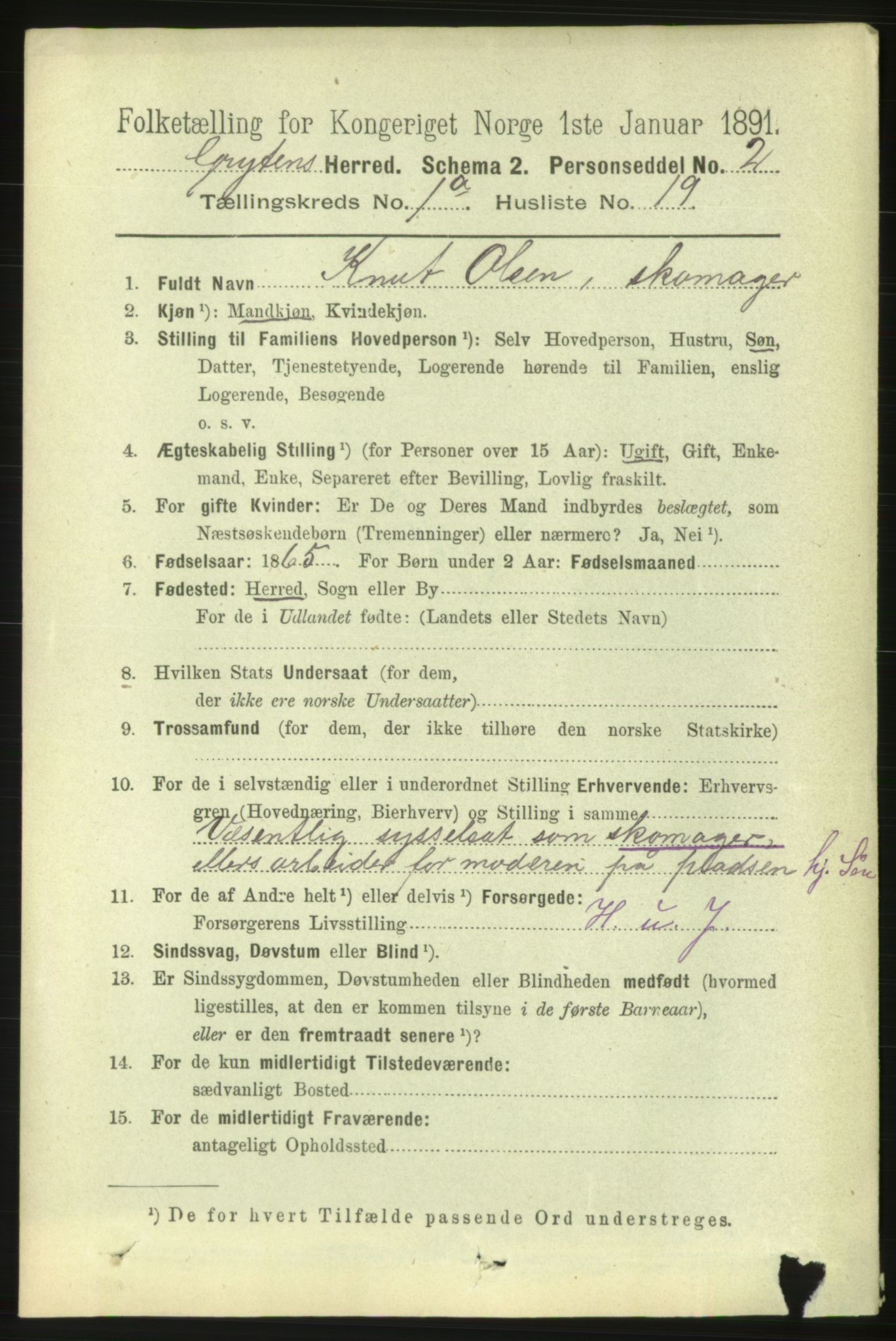 RA, 1891 census for 1539 Grytten, 1891, p. 162