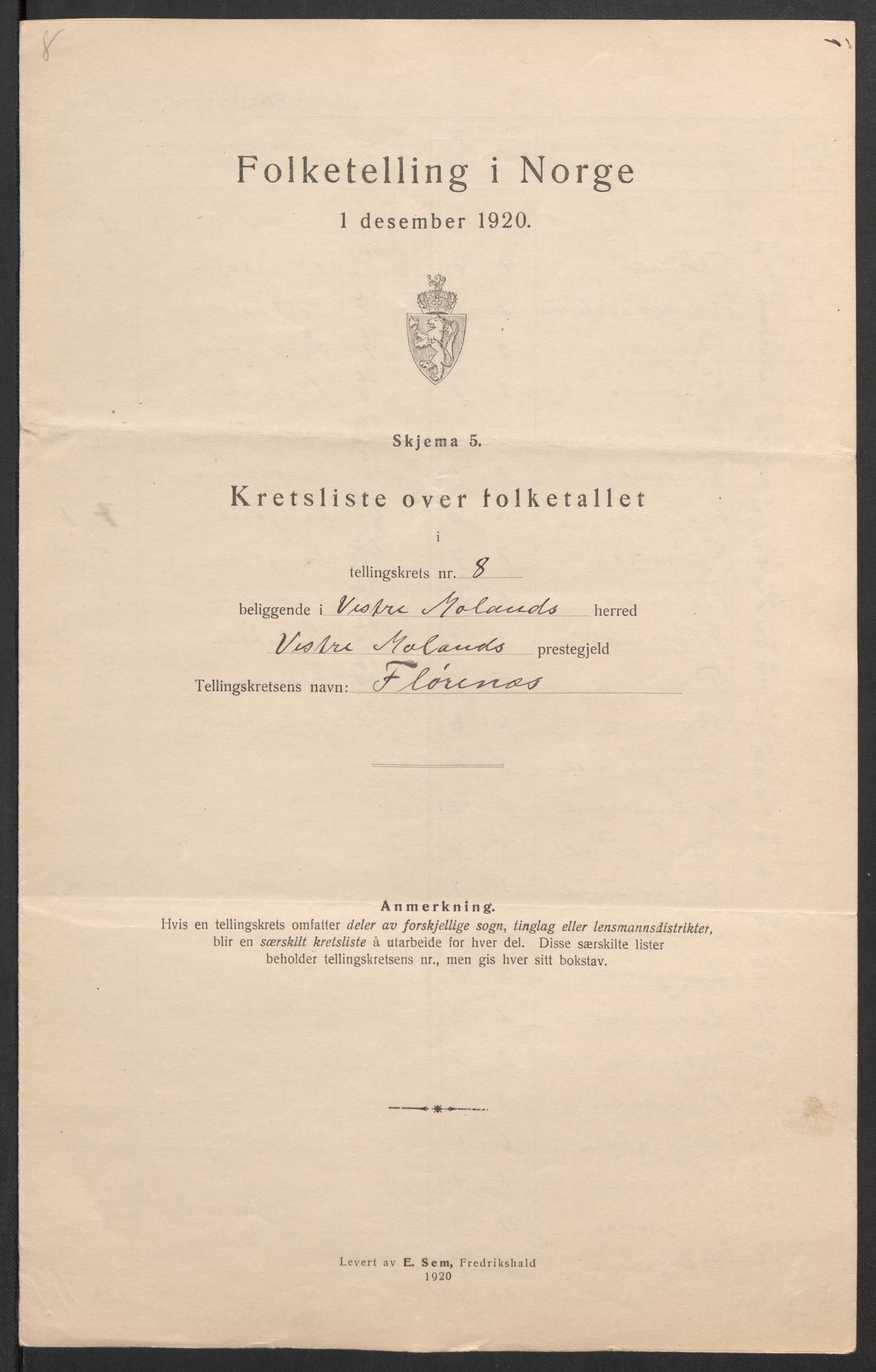 SAK, 1920 census for Vestre Moland, 1920, p. 33